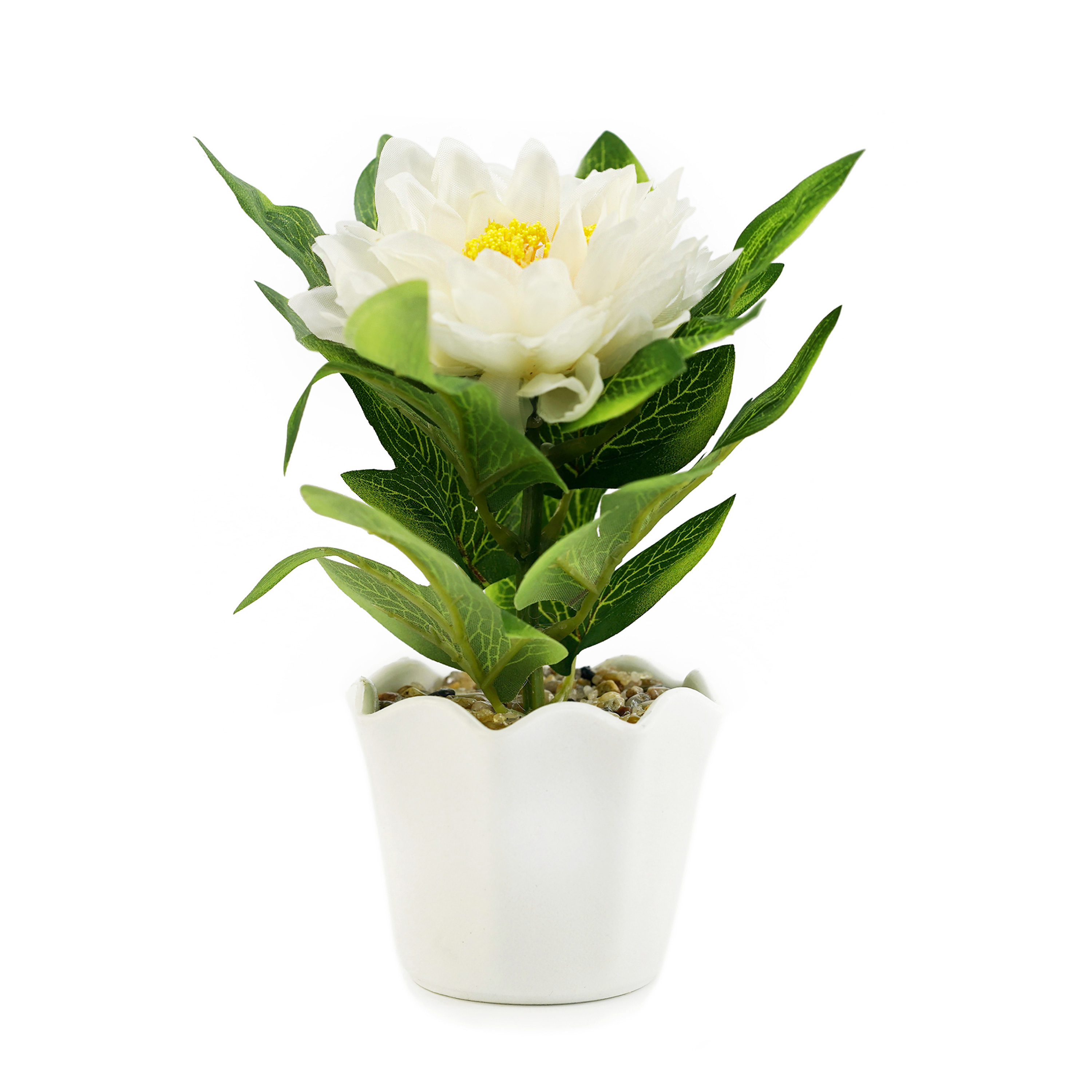 Boquetx Lifelike White Dahlia Artificial Flower Arrangement in Pot for Home Office Decoration 7 x 2.5 x 2.5 inch