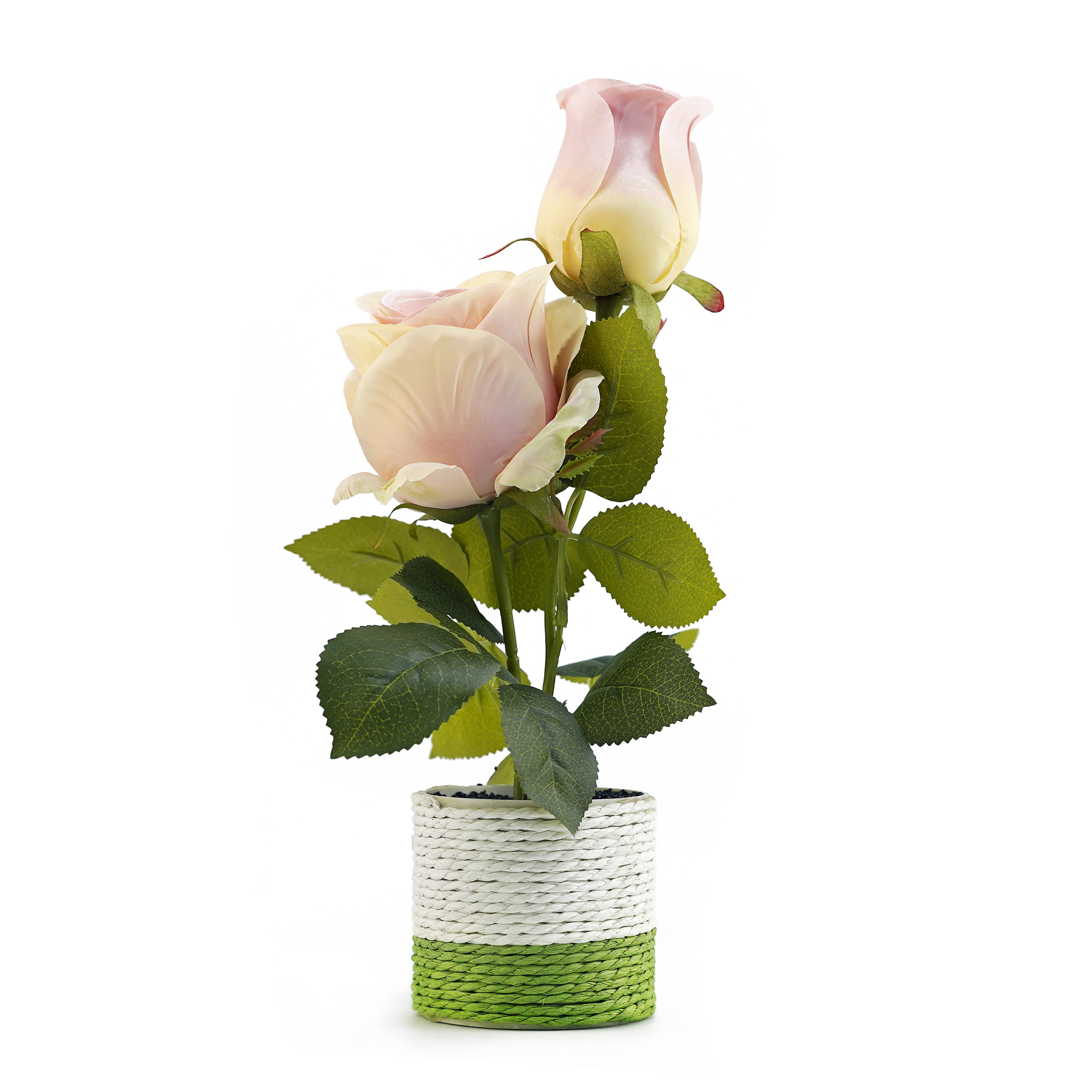 Boquetx Lifelike Pink English Rose Artificial Flower Arrangement in Pot for Home Office Decoration 12 x 5 inch