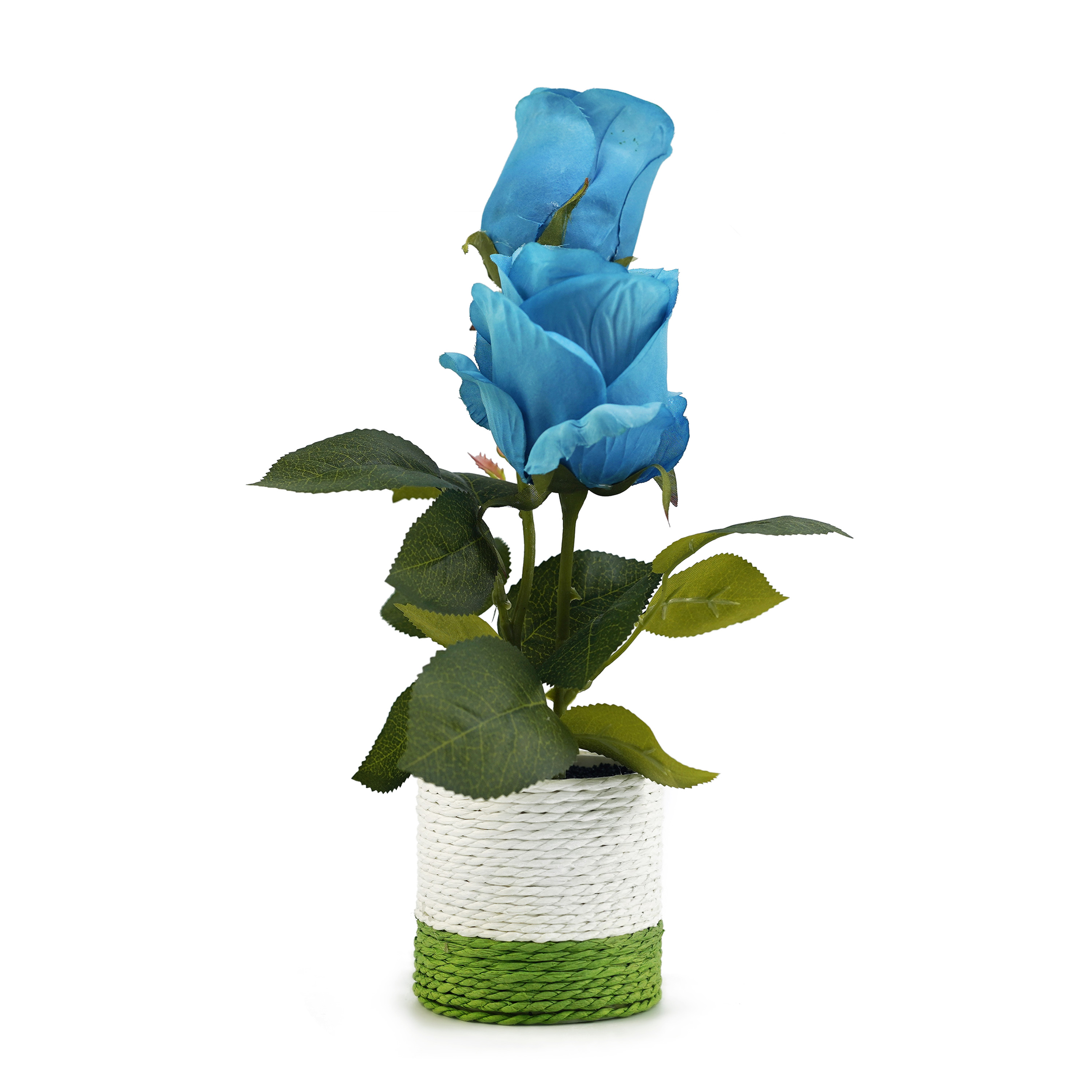 Boquetx Lifelike Blue English Rose Artificial Flower Arrangement in Pot for Home Office Decoration 12 x 5 inch