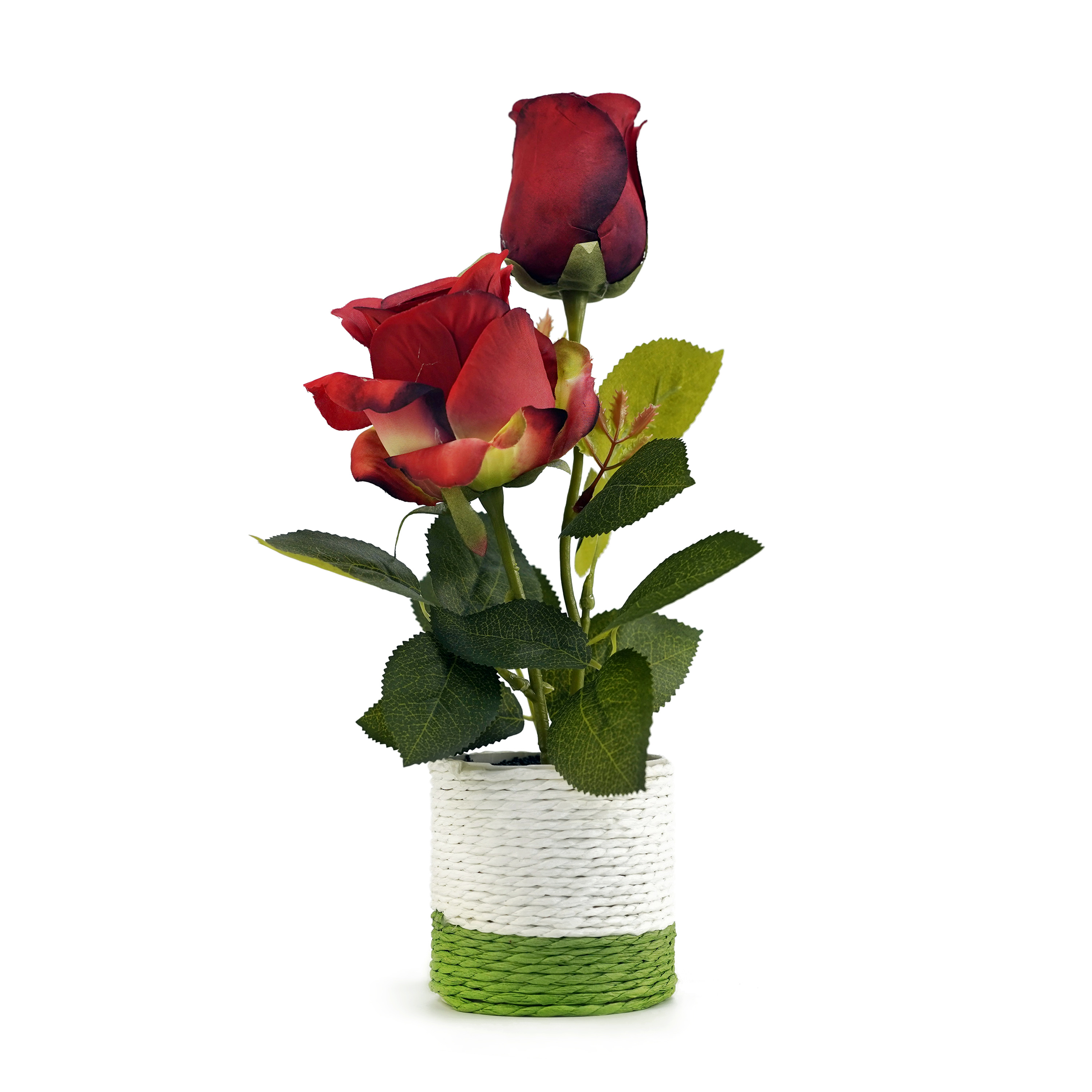 Boquetx Lifelike Red English Rose Artificial Flower Arrangement in Pot for Home Office Decoration 12 x 5 inch