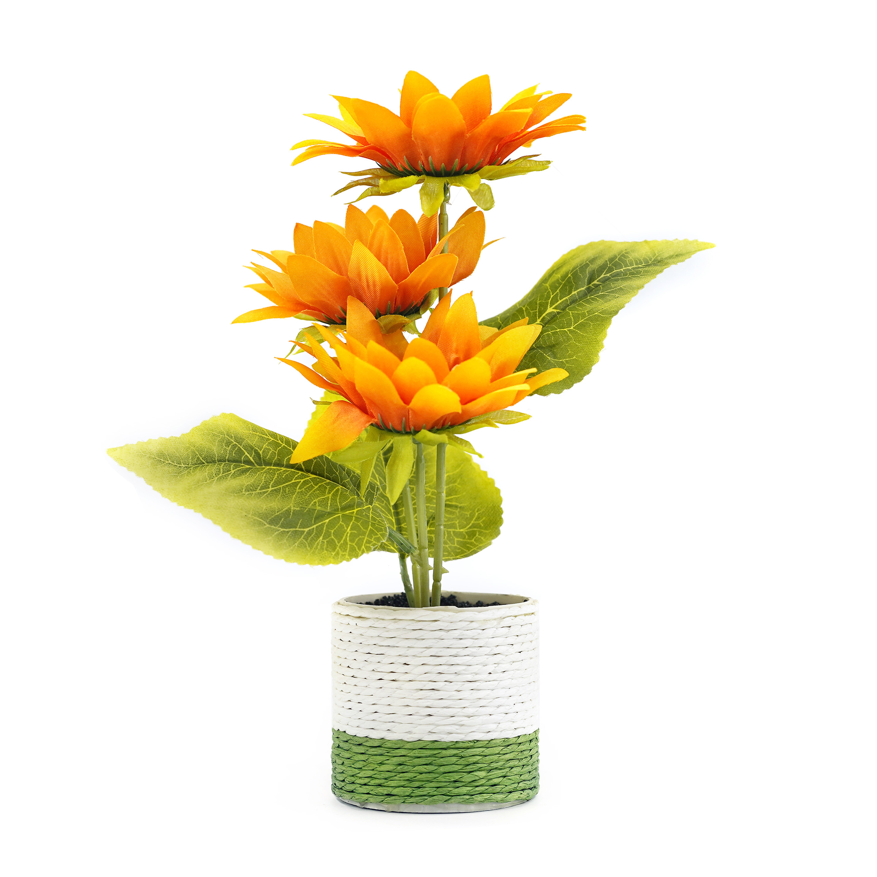 Boquetx Lifelike Orange Sunflowers Artificial Flower Arrangement in Pot for Home Office Decoration 10 x 5 inch
