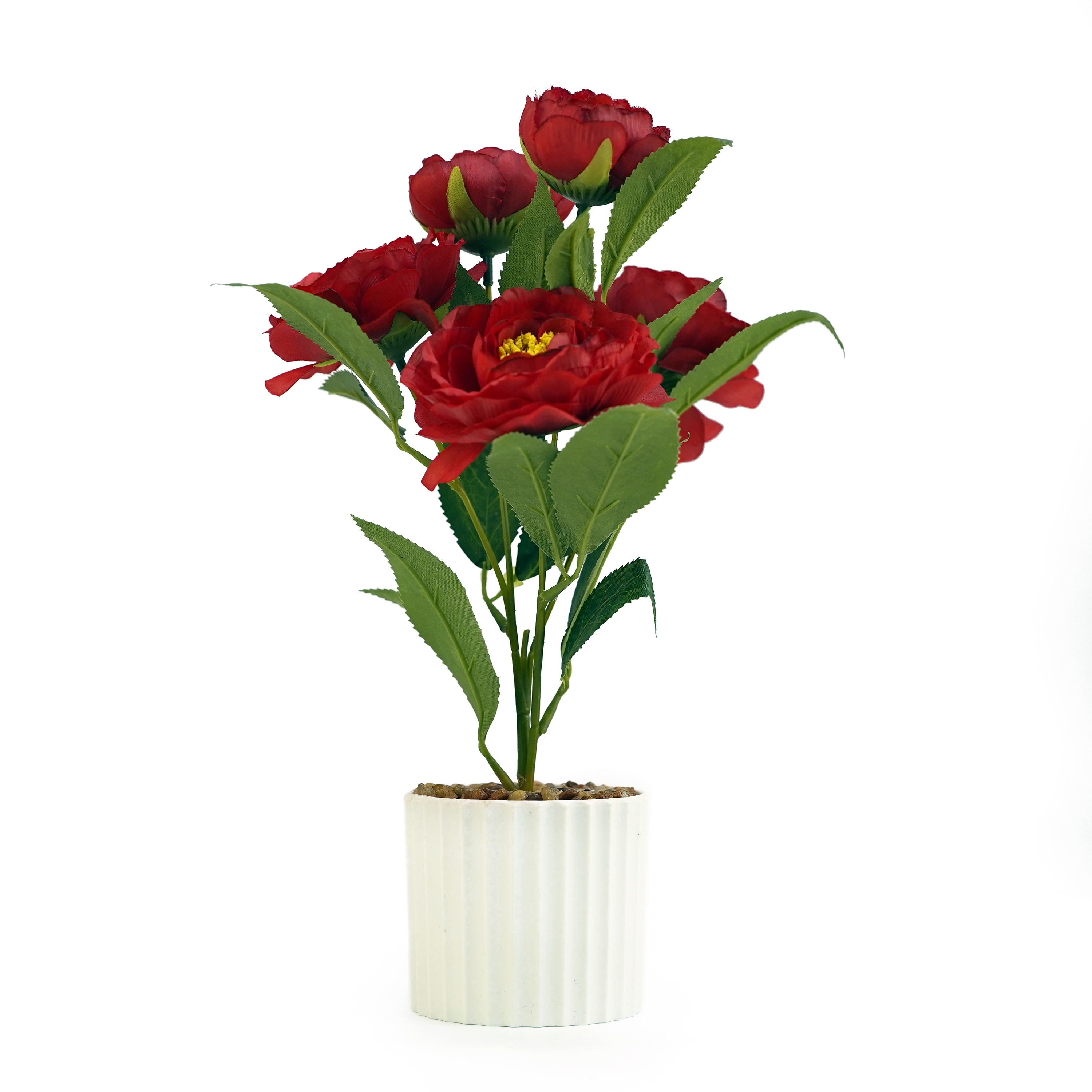 Boquetx Lifelike Red Camellia Artificial Flower Arrangement in Pot for Home Office Decoration 12 x 7 inch