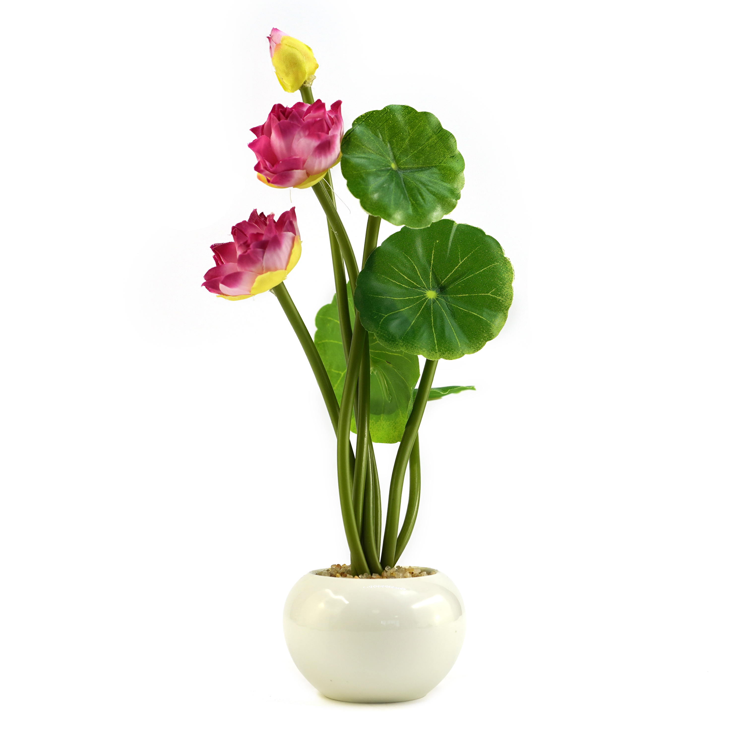 Boquetx Lifelike Pink Mini Lotus Artificial Flower Arrangement in Ceramic Pot for Home Office Decoration 10 x 4 inch