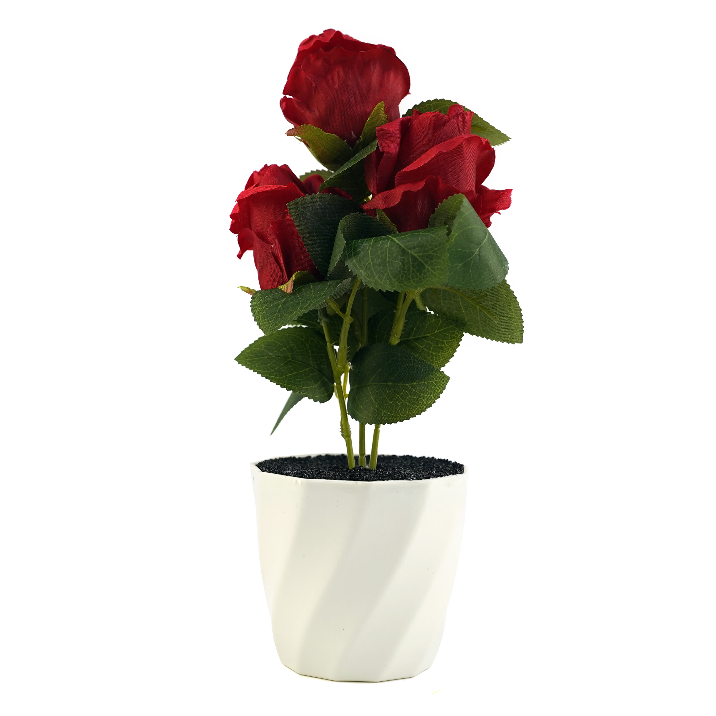 Boquetx Lifelike Red Rose Bud Artificial Flower Arrangement in Pot for Home Office Decoration 10 x 5 inch