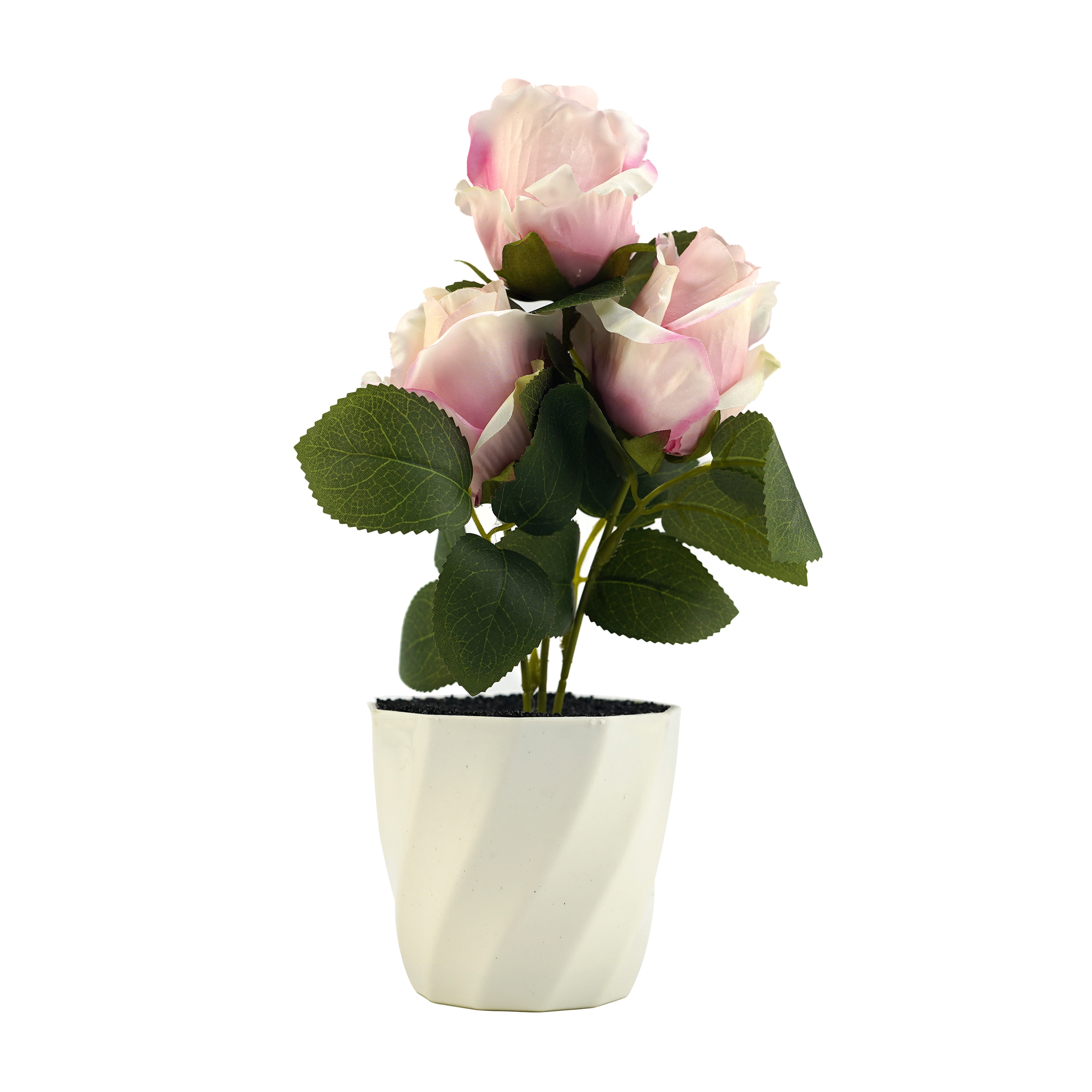 Boquetx Lifelike Pink Rose Bud Artificial Flower Arrangement in Pot for Home Office Decoration 10 x 5 inch