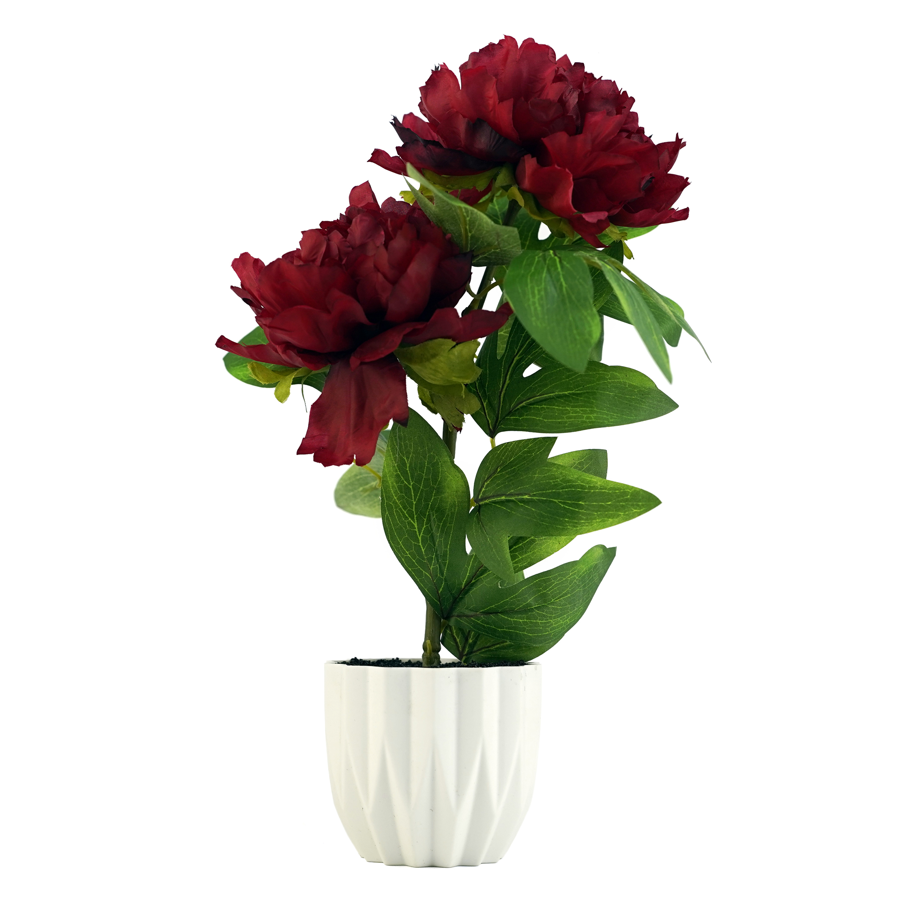 Boquetx Lifelike Red Peony Artificial Flower Arrangement in Pot for Home Office Decoration 13 x 8 inch