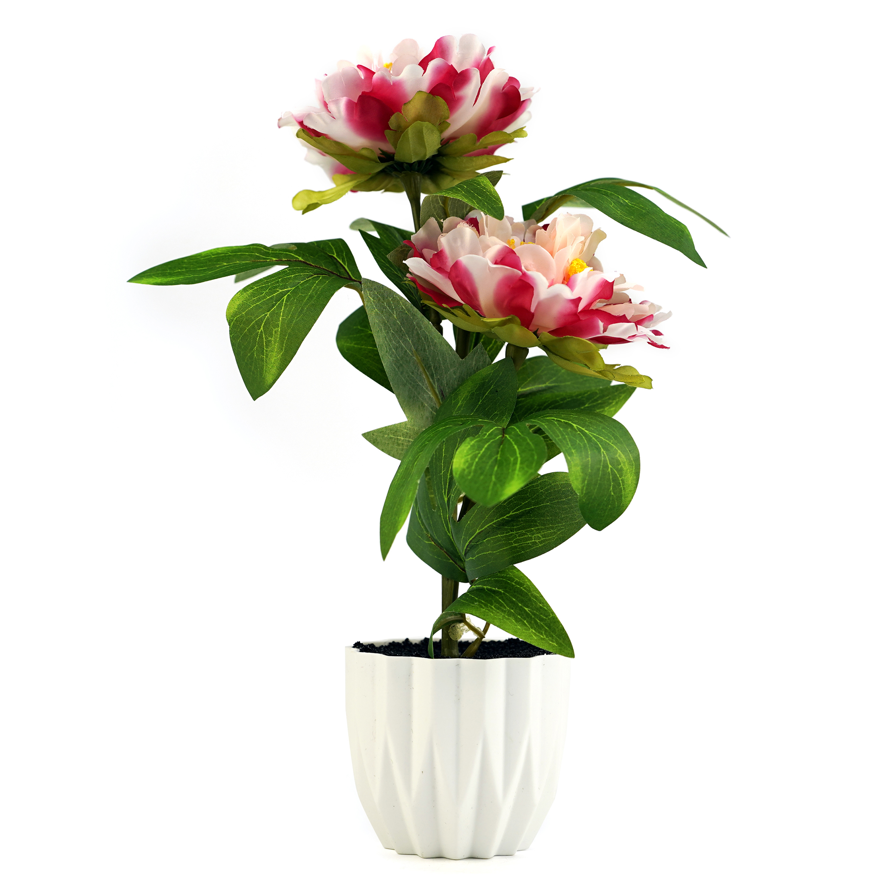 Boquetx Lifelike White Pink Peony Artificial Flower Arrangement in Pot for Home Office Decoration 13 x 7 inch