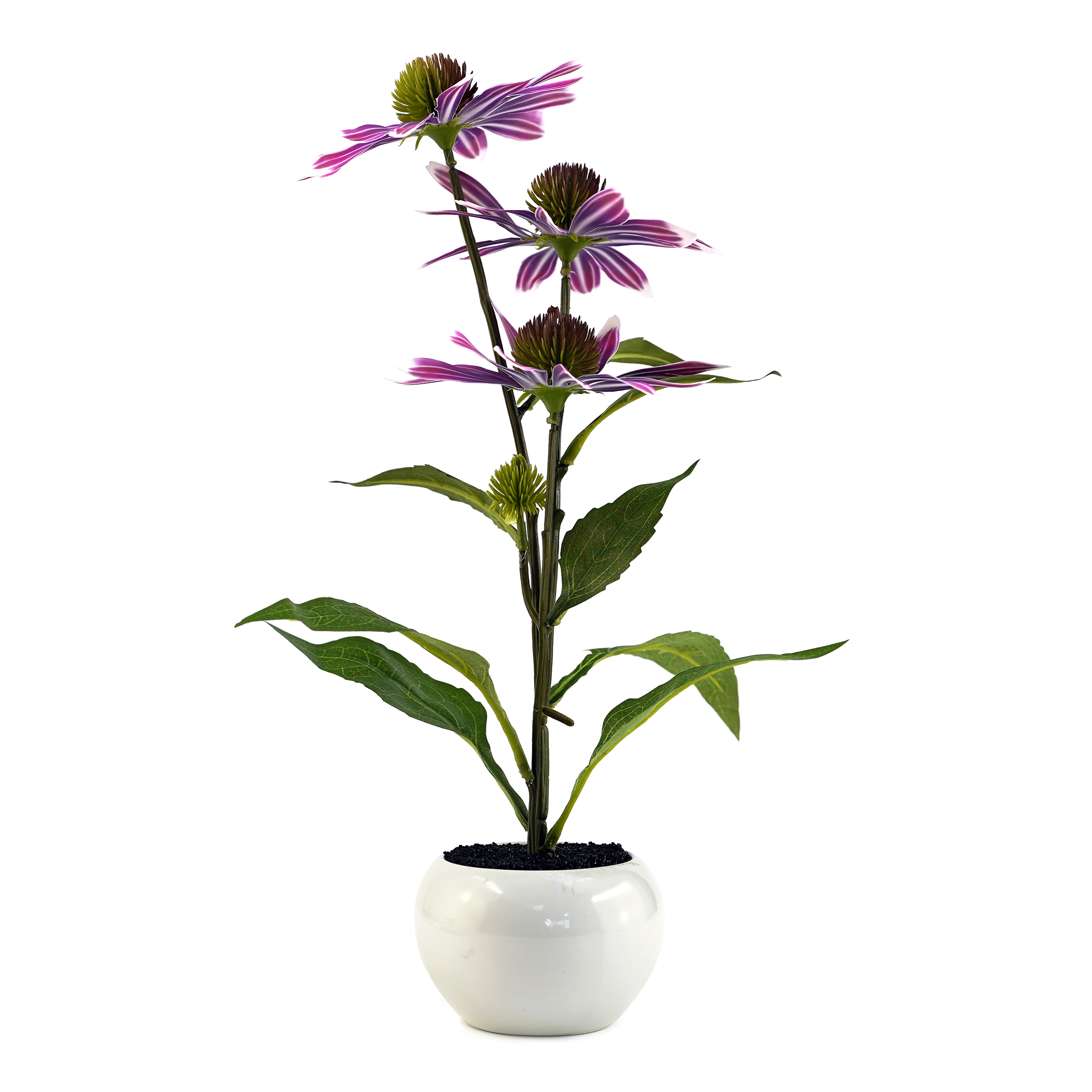 Boquetx Lifelike Purple Coneflower Artificial Flower Arrangement in Ceramic Pot for Home Office Decoration 14 x 8 inch