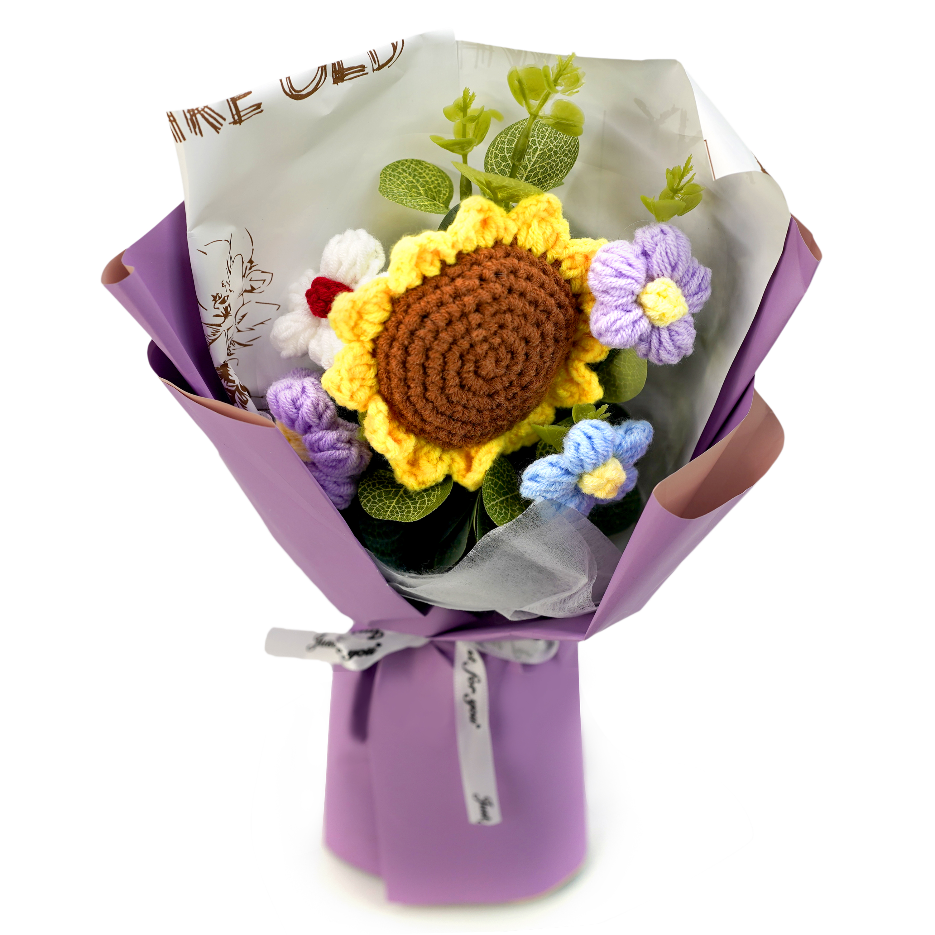 Boquetx Handmade Knitted Sunflower Artificial Flower Bouquet 30x20cm
