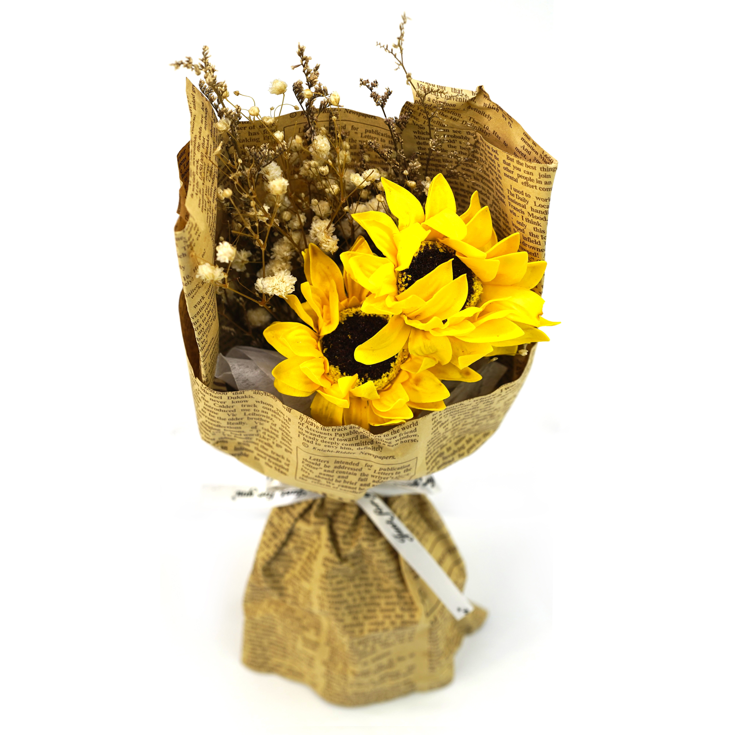 Boquetx Realistic Artificial Flowers Sunflower mixed Babys Breath Bouquet 30x15cm