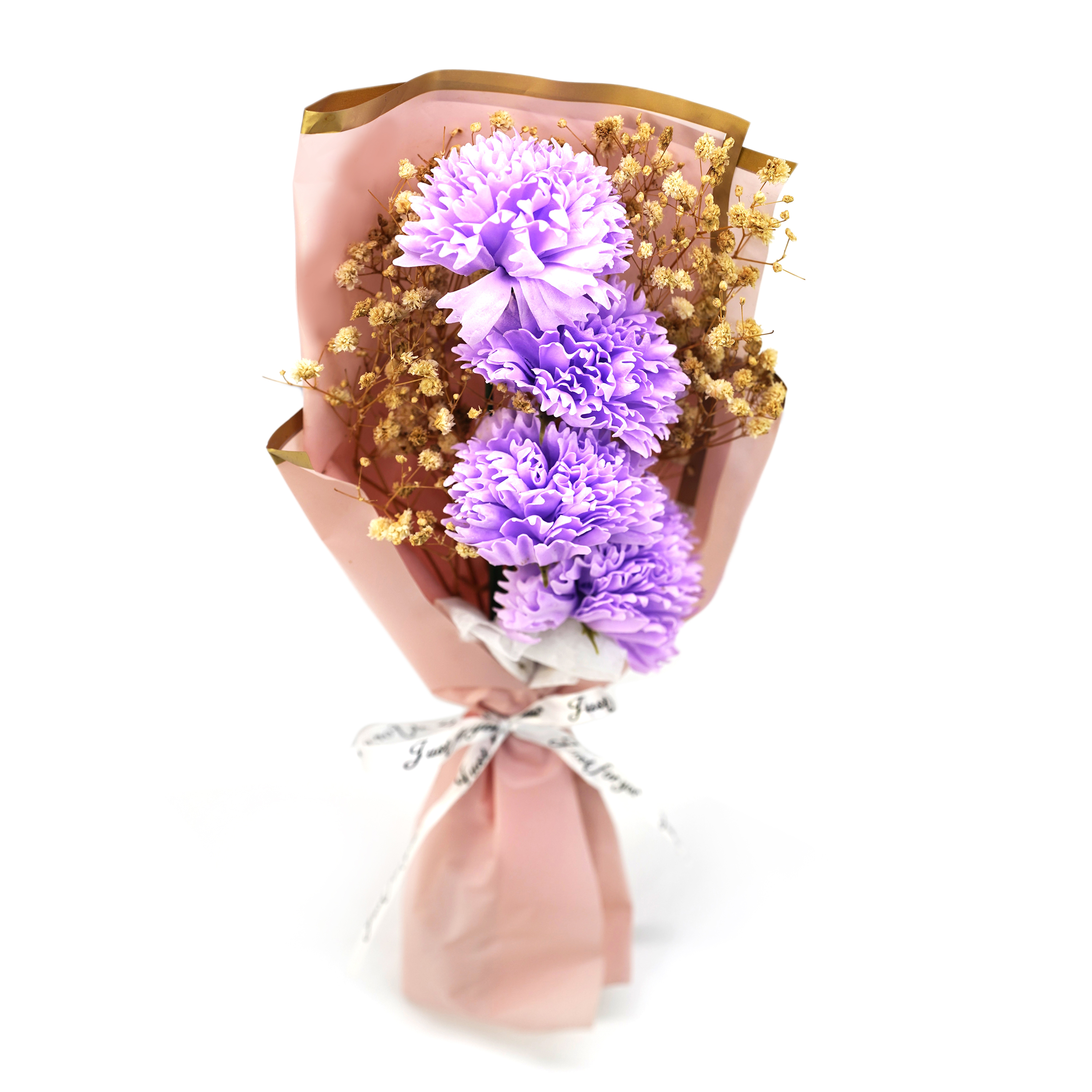 Boquetx Realistic Artificial Flowers Purple Carnation mixed Babys Breath Bouquet 30x15cm
