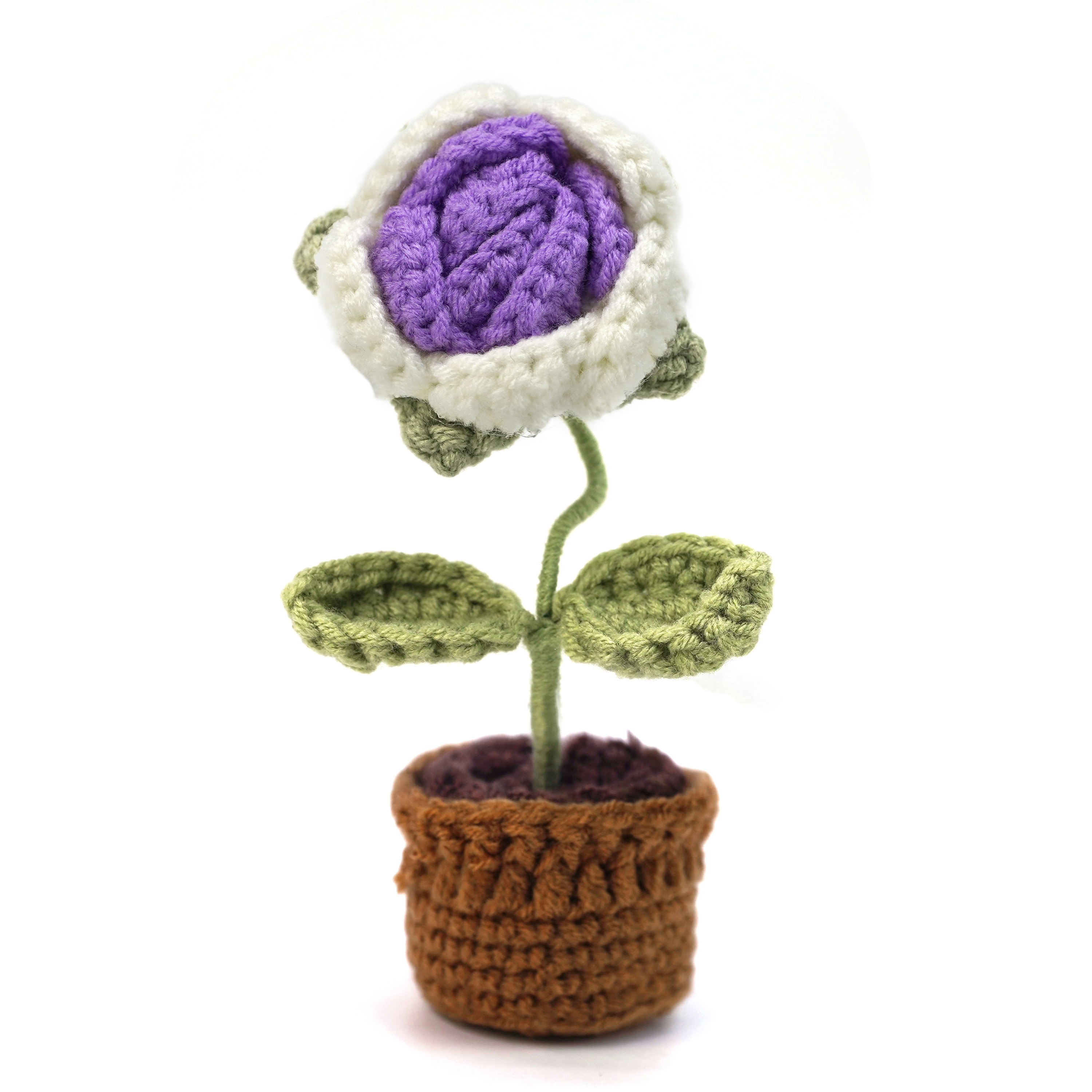 Boquetx Artificial Flowers Handmade Knitting Potted Purple Rose 15cm Tall