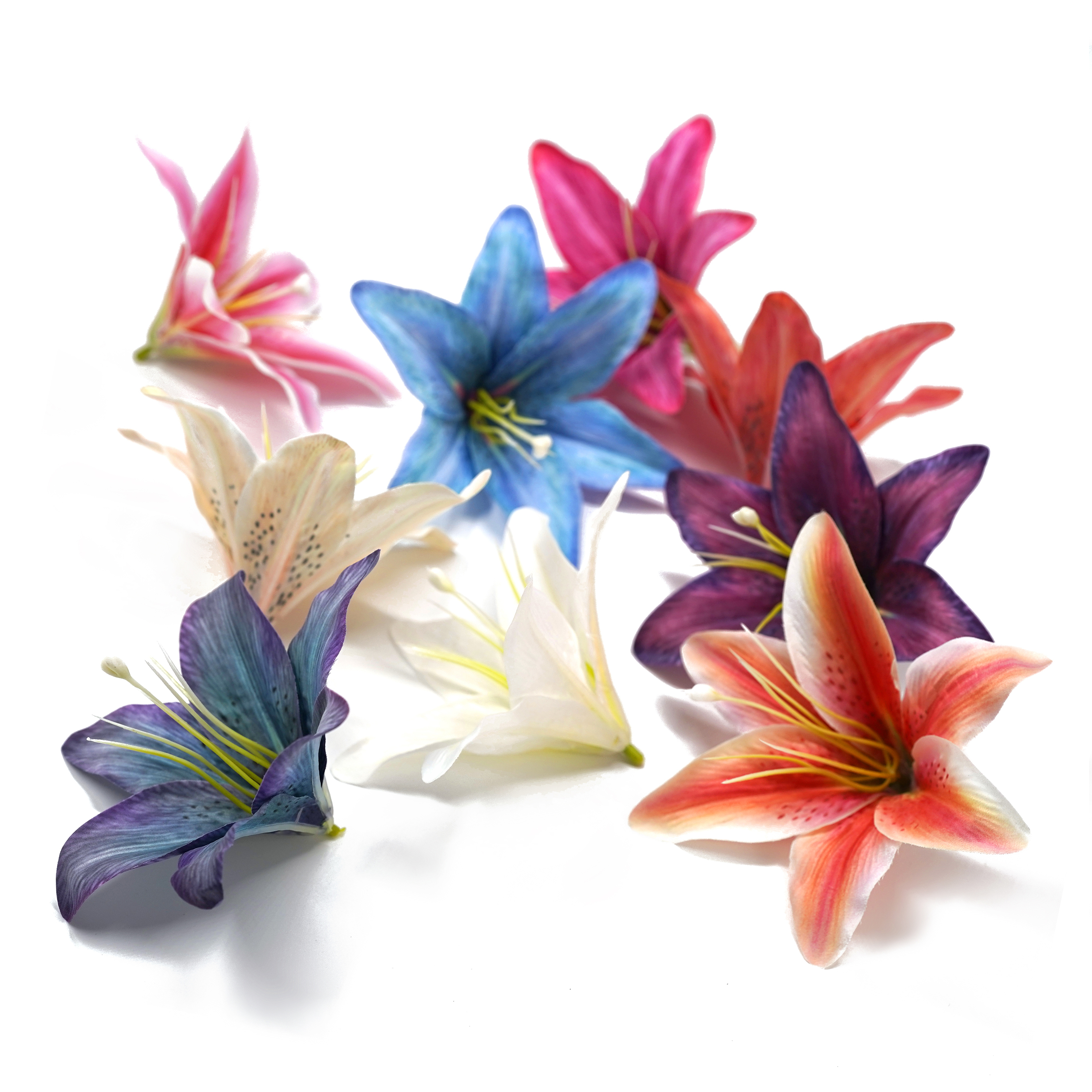 Boquetx 20 Pieces Artificial Lily Flower Assorted Colors 13x10cm