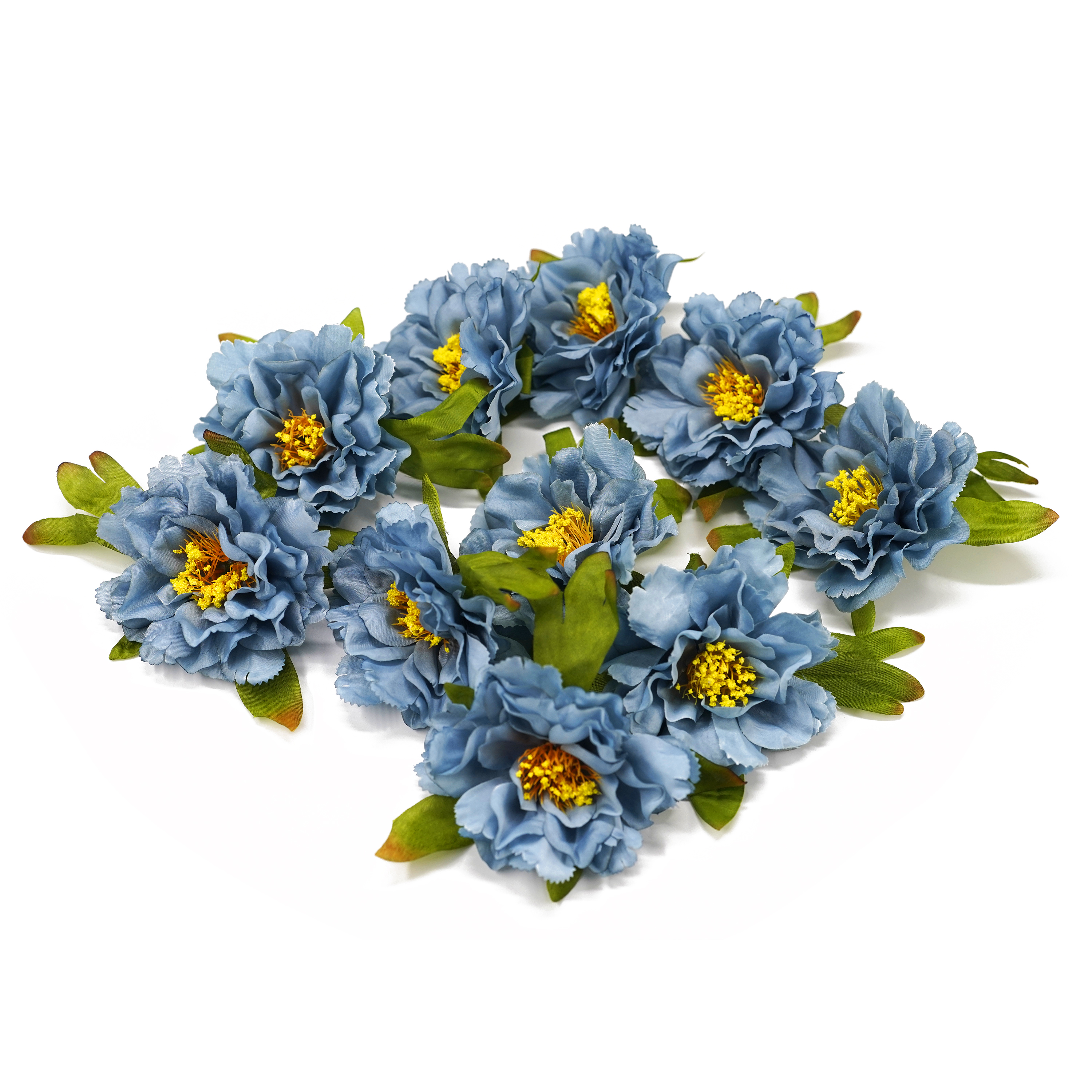 Boquetx 10 Pieces Painting Blue Artificial Peony Flower 10cm in Diameter