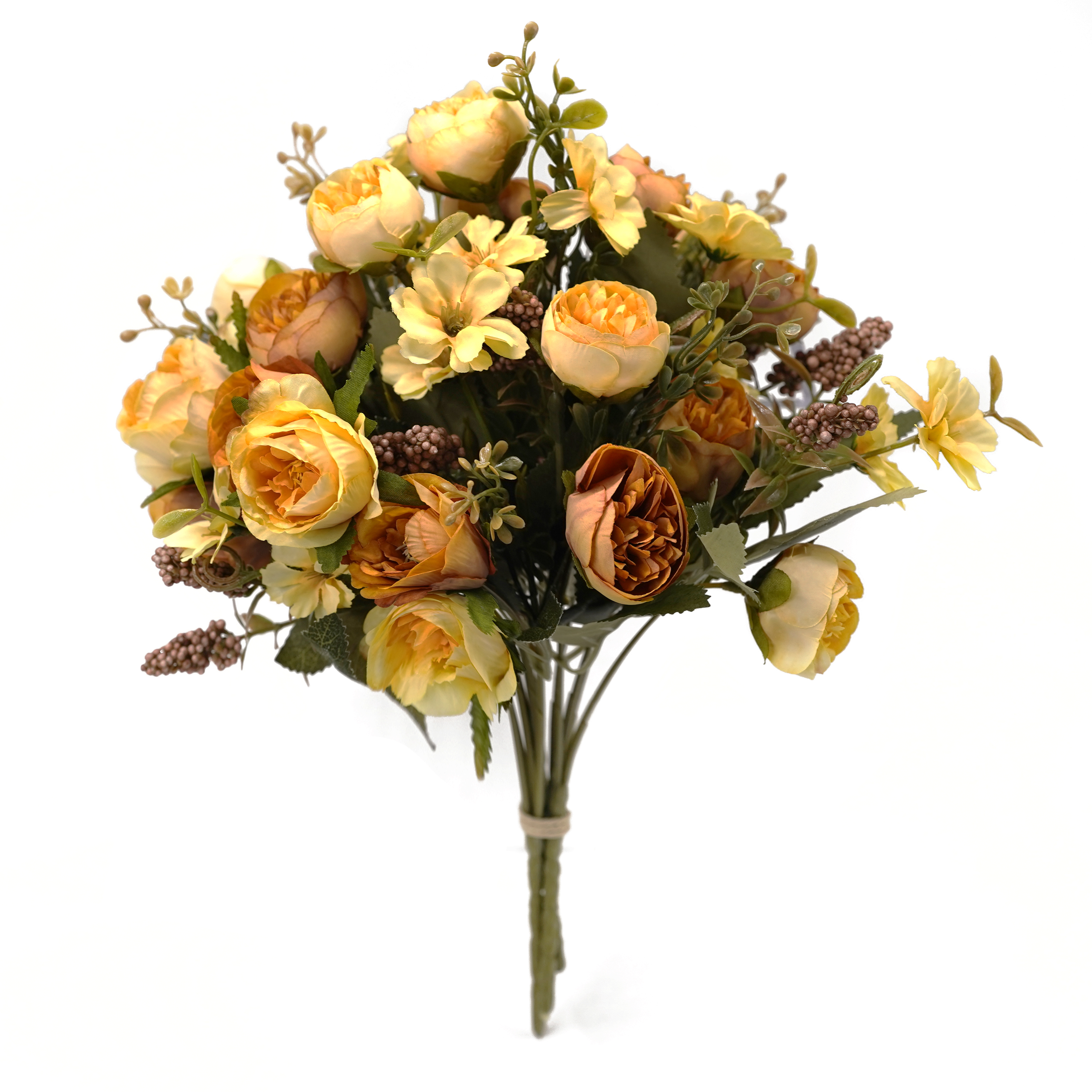 Boquetx Well-matched Artificial Flowers Yellow Peony Bouquet 3 Branches
