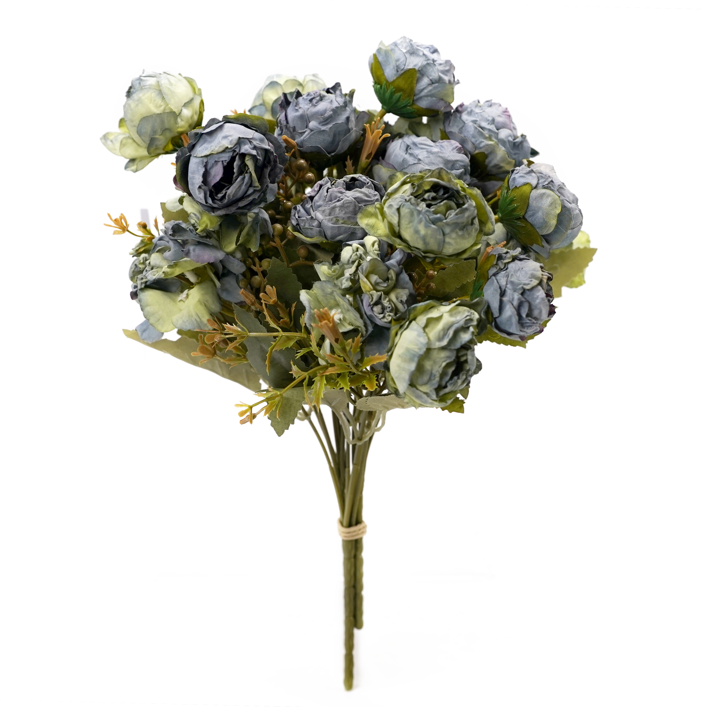 Boquetx Well-matched Artificial Flowers Assorted 3 Branches Blue Pre-bloom Wrinkled Peony
