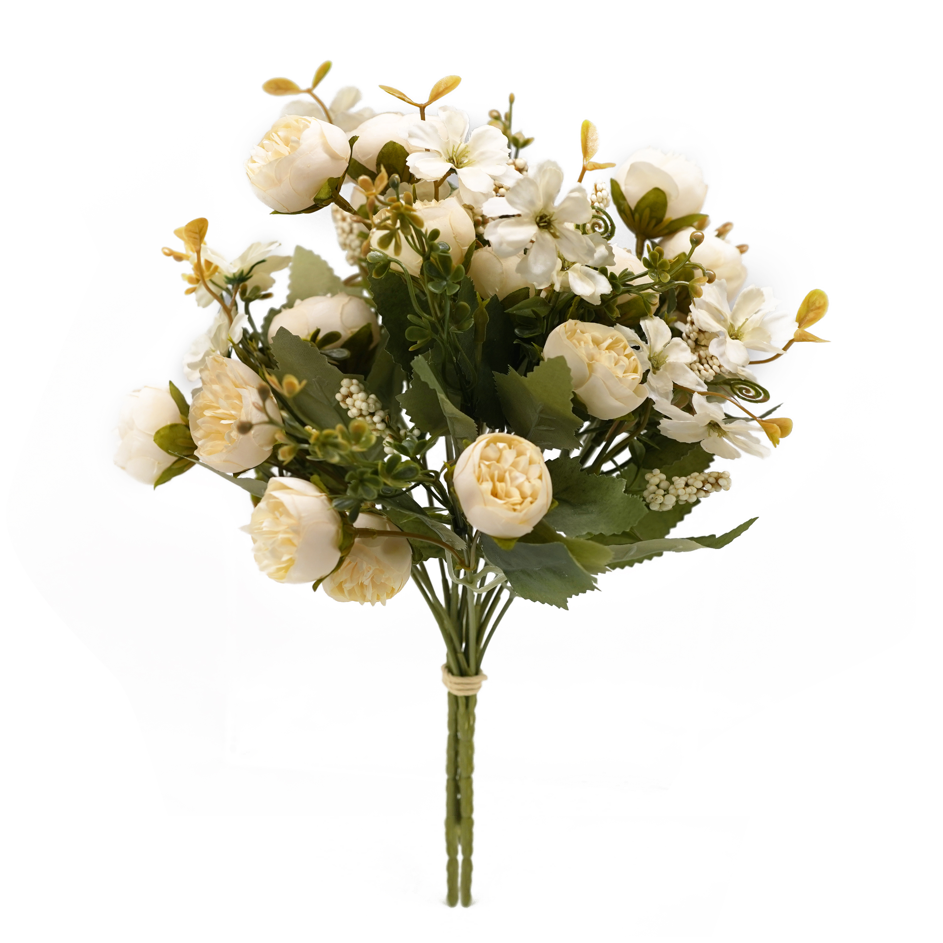 Boquetx Artificial Flowers 3 Branches Well-matched White Pre-bloom Peony