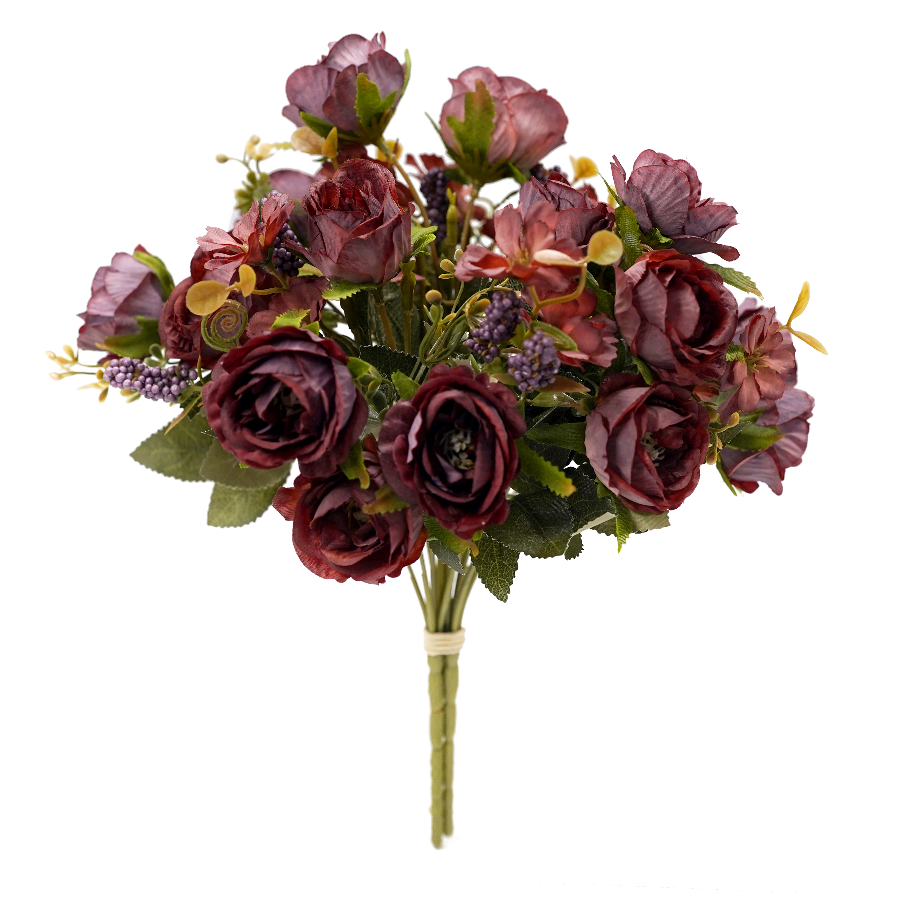 Boquetx Artificial Flowers 3 Branches Well-matched Dark Red Pre-bloom Peony