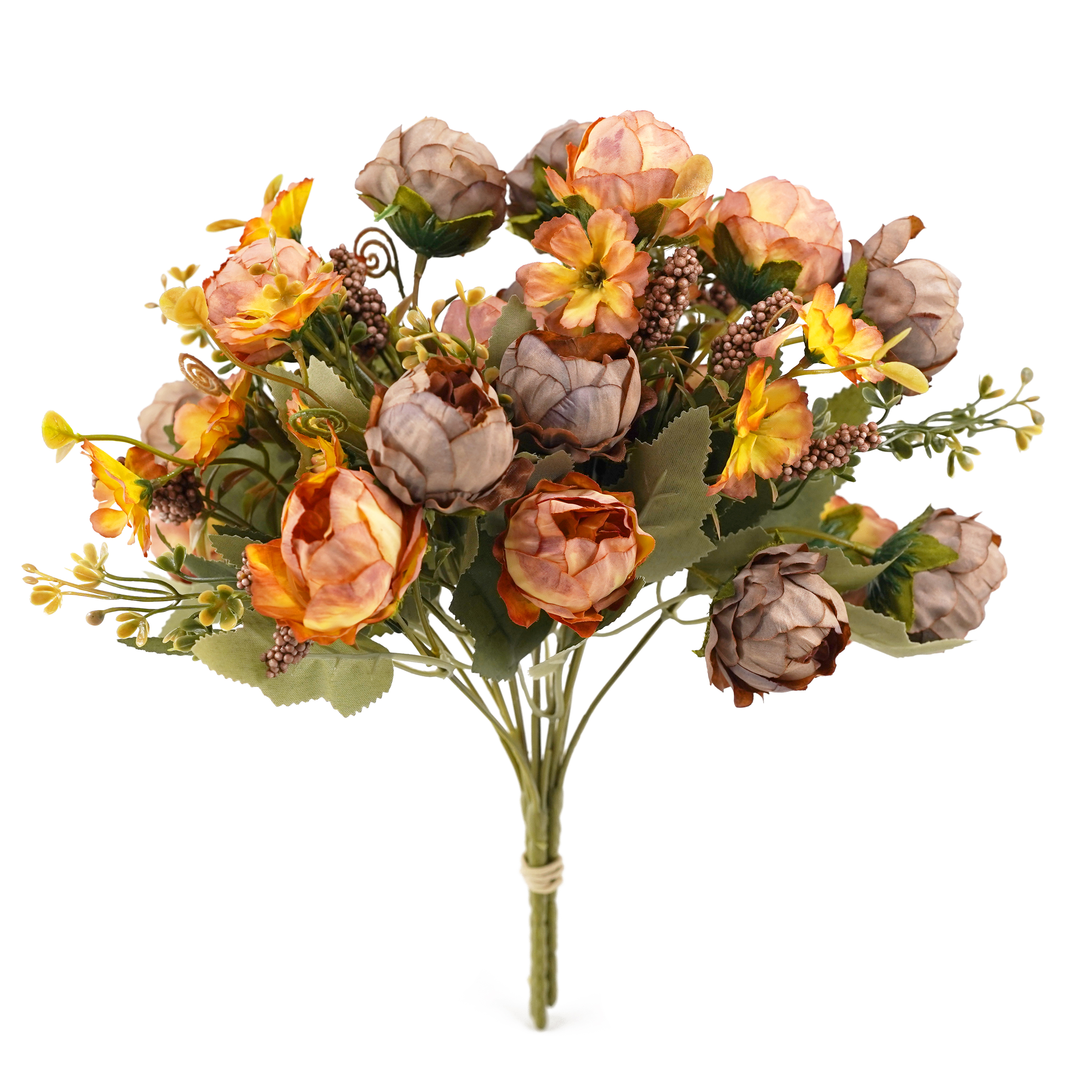 Boquetx Artificial Flowers 3 Branches Well-matched Orange Pre-bloom Peony