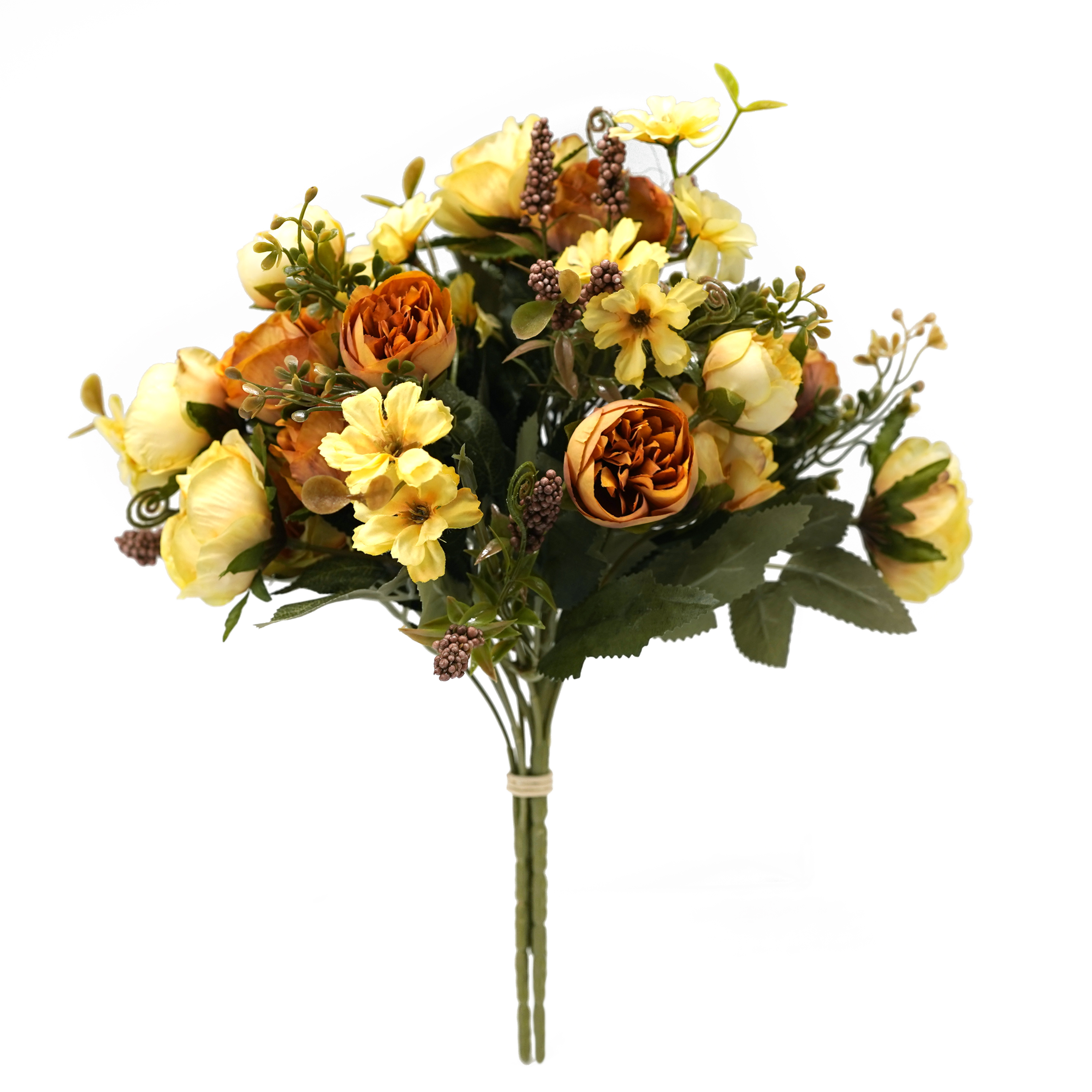 Boquetx Artificial Flowers 3 Branches Well-matched Yellow Pre-bloom Peony