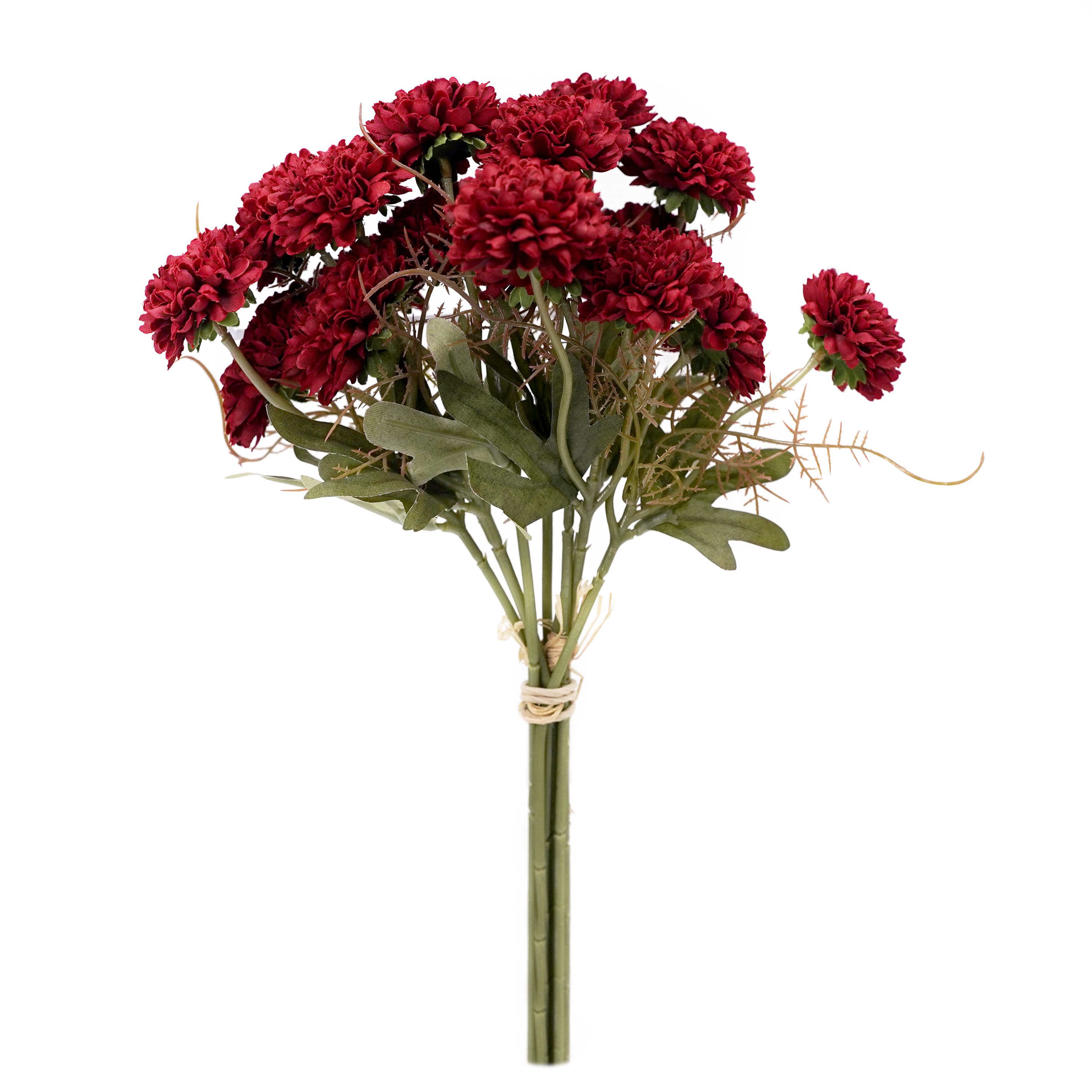 Boquetx Artificial Flowers Bouquet Red Mini Pompon Chrysanthemums 9 Pieces
