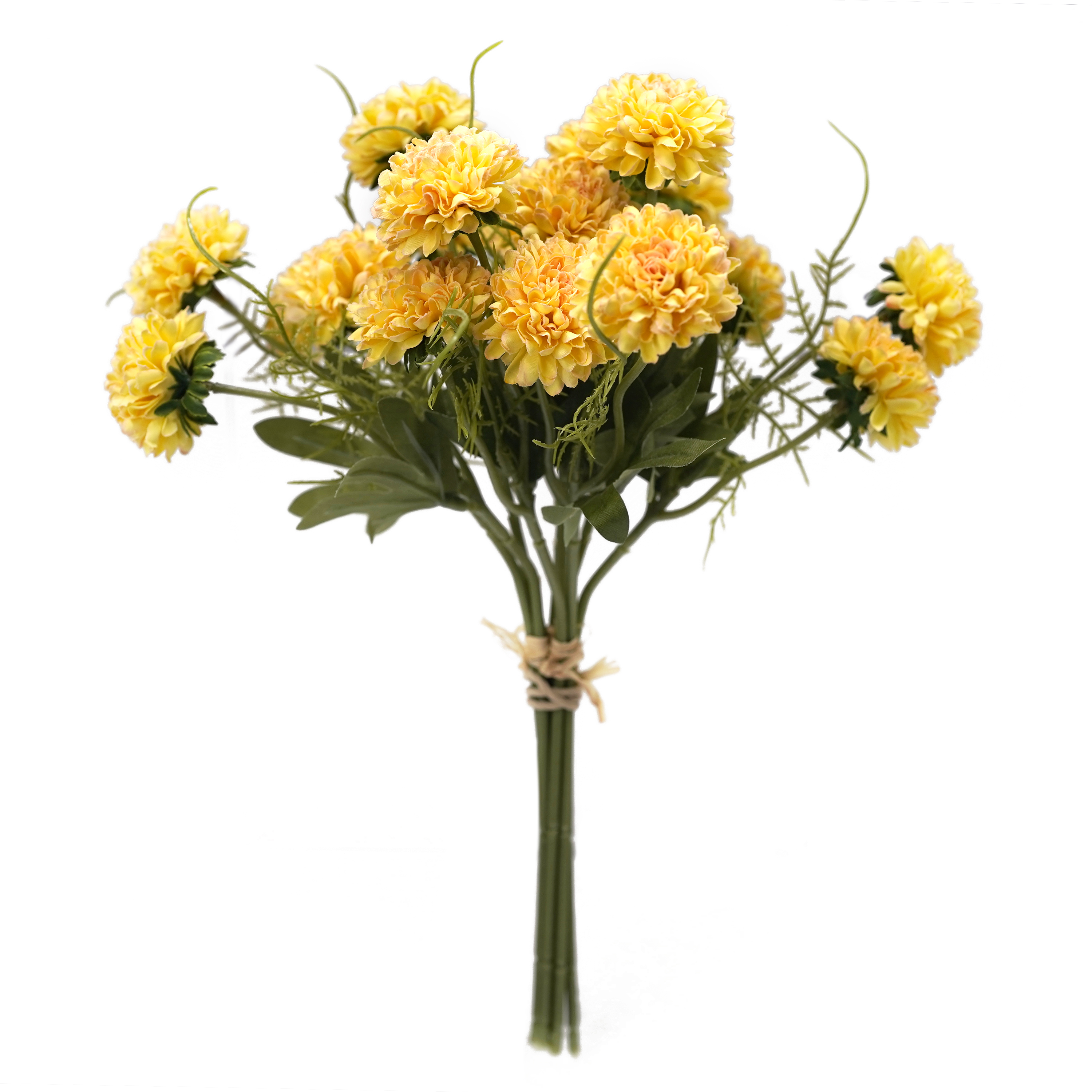 Boquetx Artificial Flowers Bouquet Yellow Mini Pompon Chrysanthemums 9 Pieces