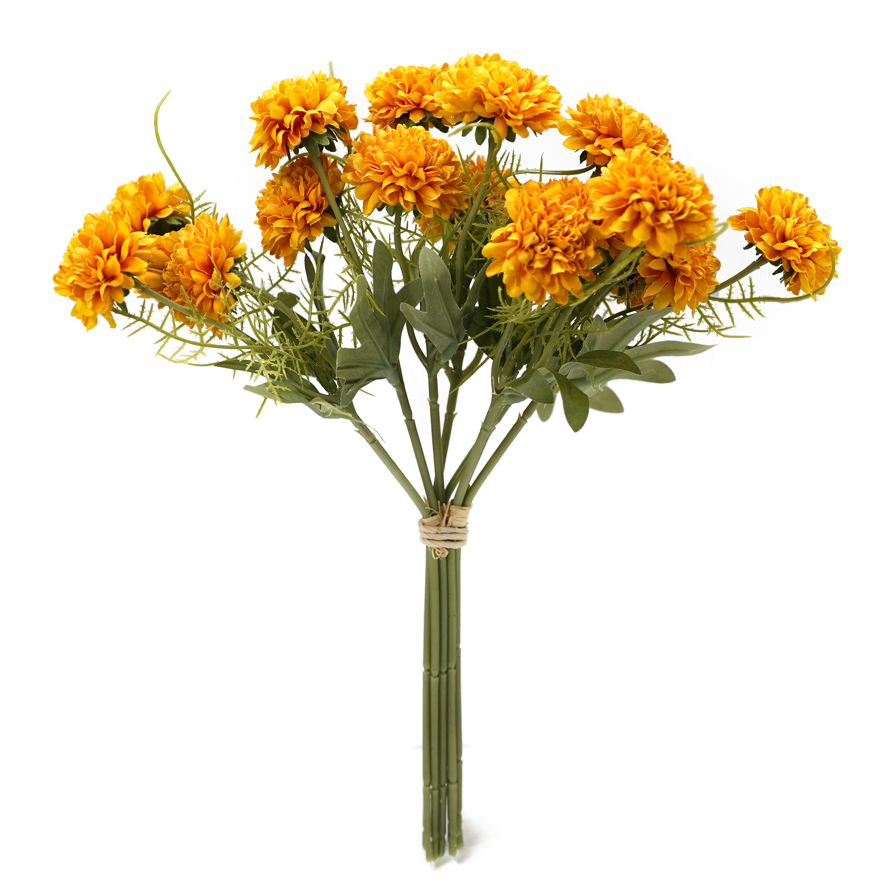 Boquetx Artificial Flowers Bouquet Orange Mini Pompon Chrysanthemums 9 Pieces