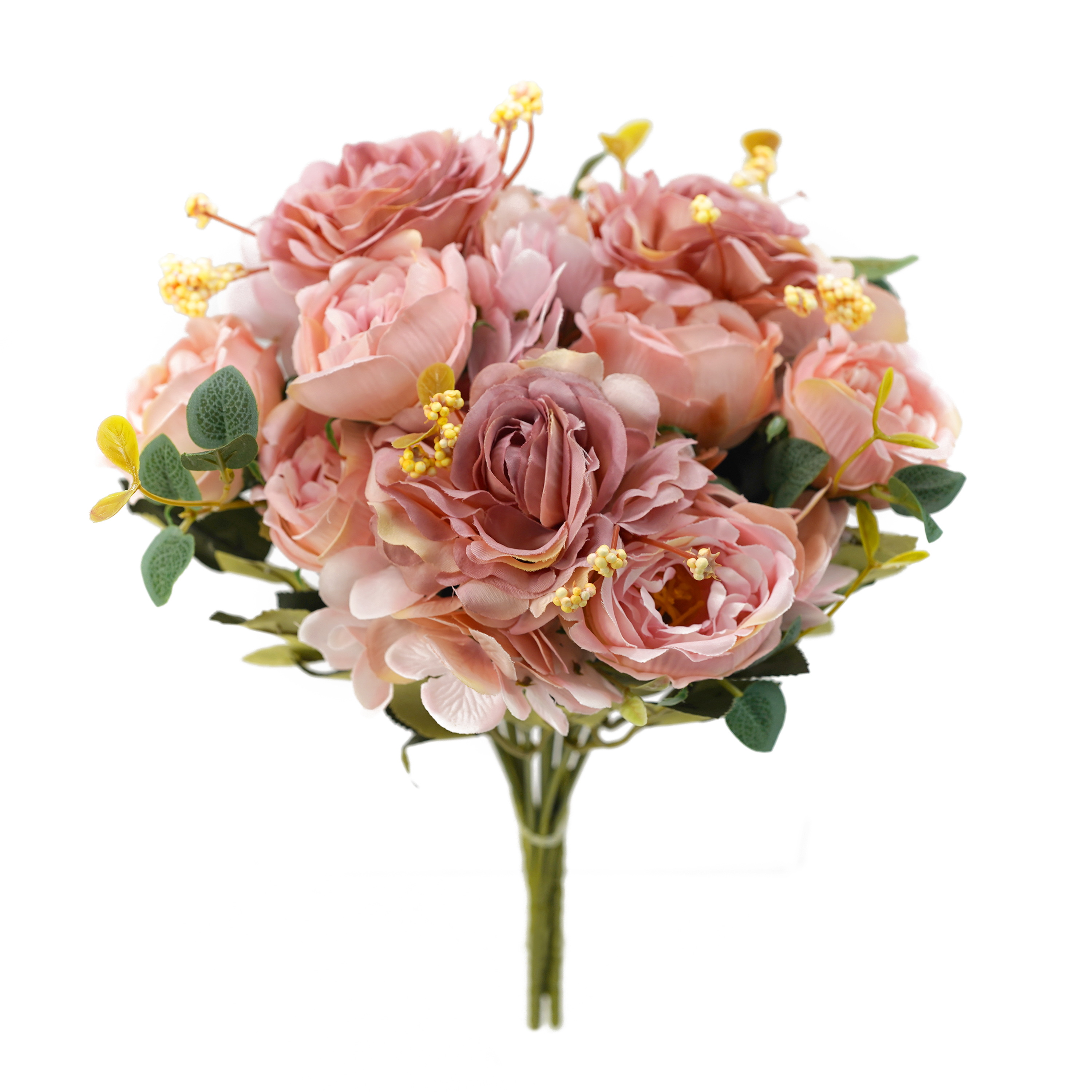 Boquetx Artificial Flowers Pink Peony mix Hydrangea 3 Branches