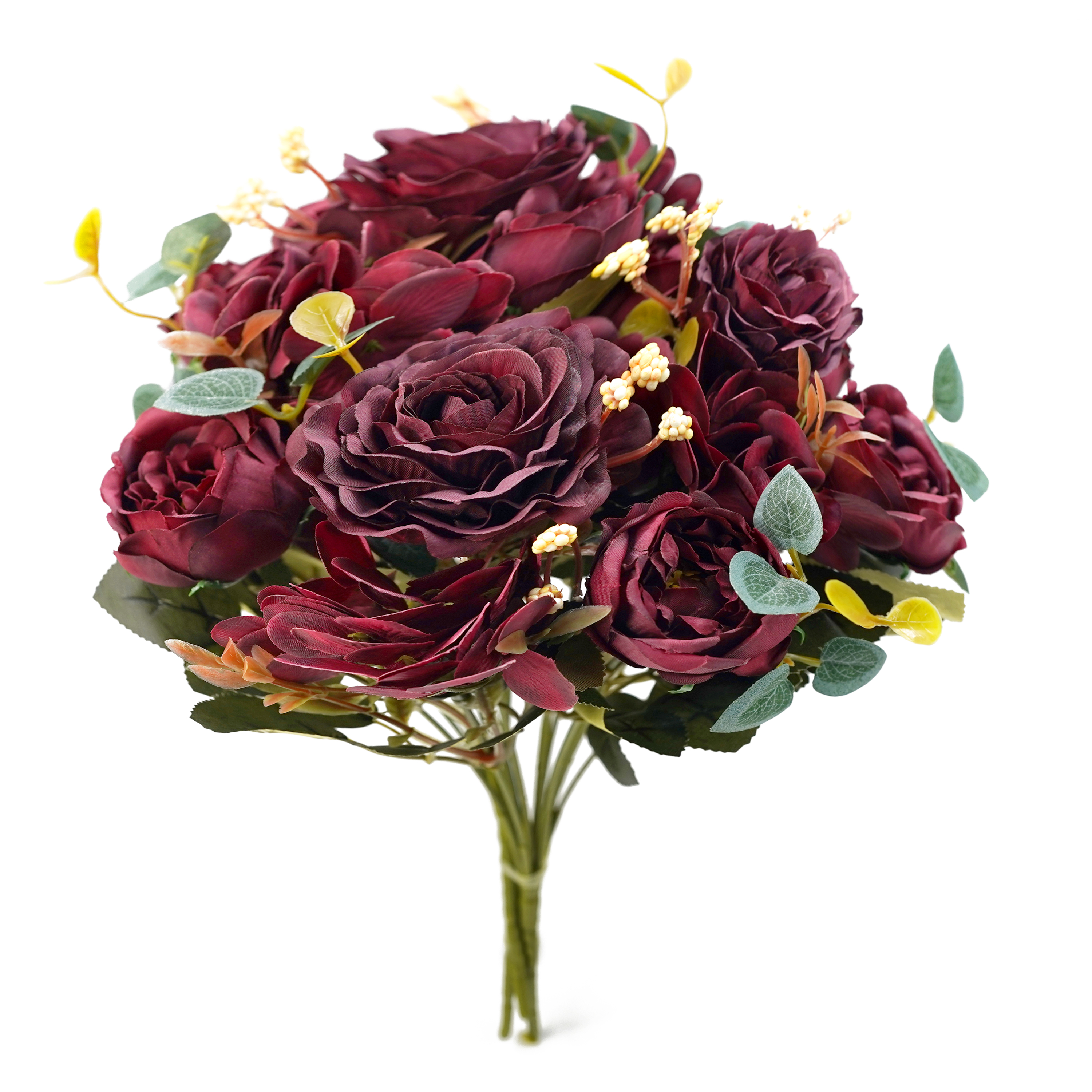 Boquetx Artificial Flowers Wine Red Peony mix Hydrangea 3 Branches