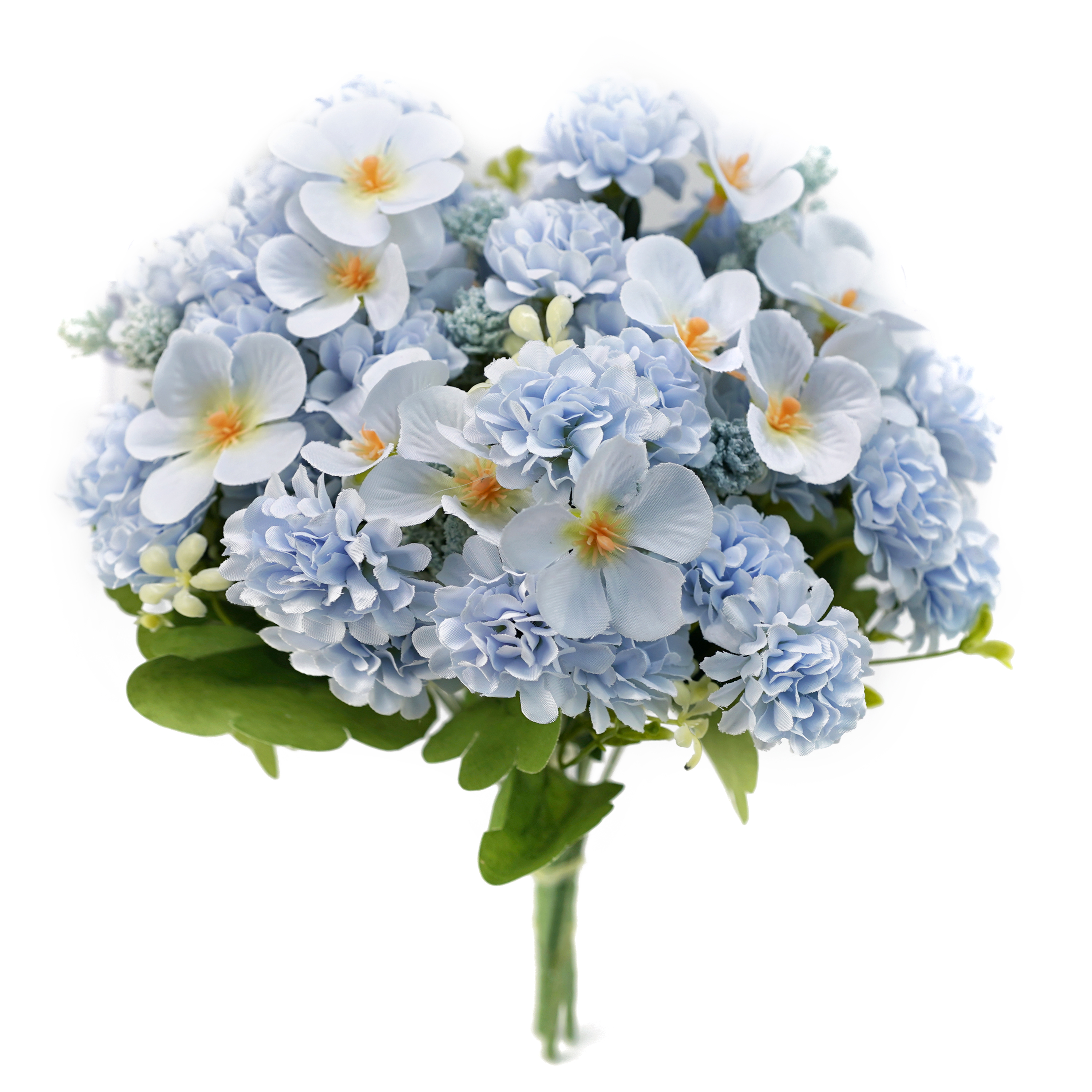 Boquetx Artificial Flowers Assorted Blue Mini Hydrangea with Cherry Blossom 3 Branches