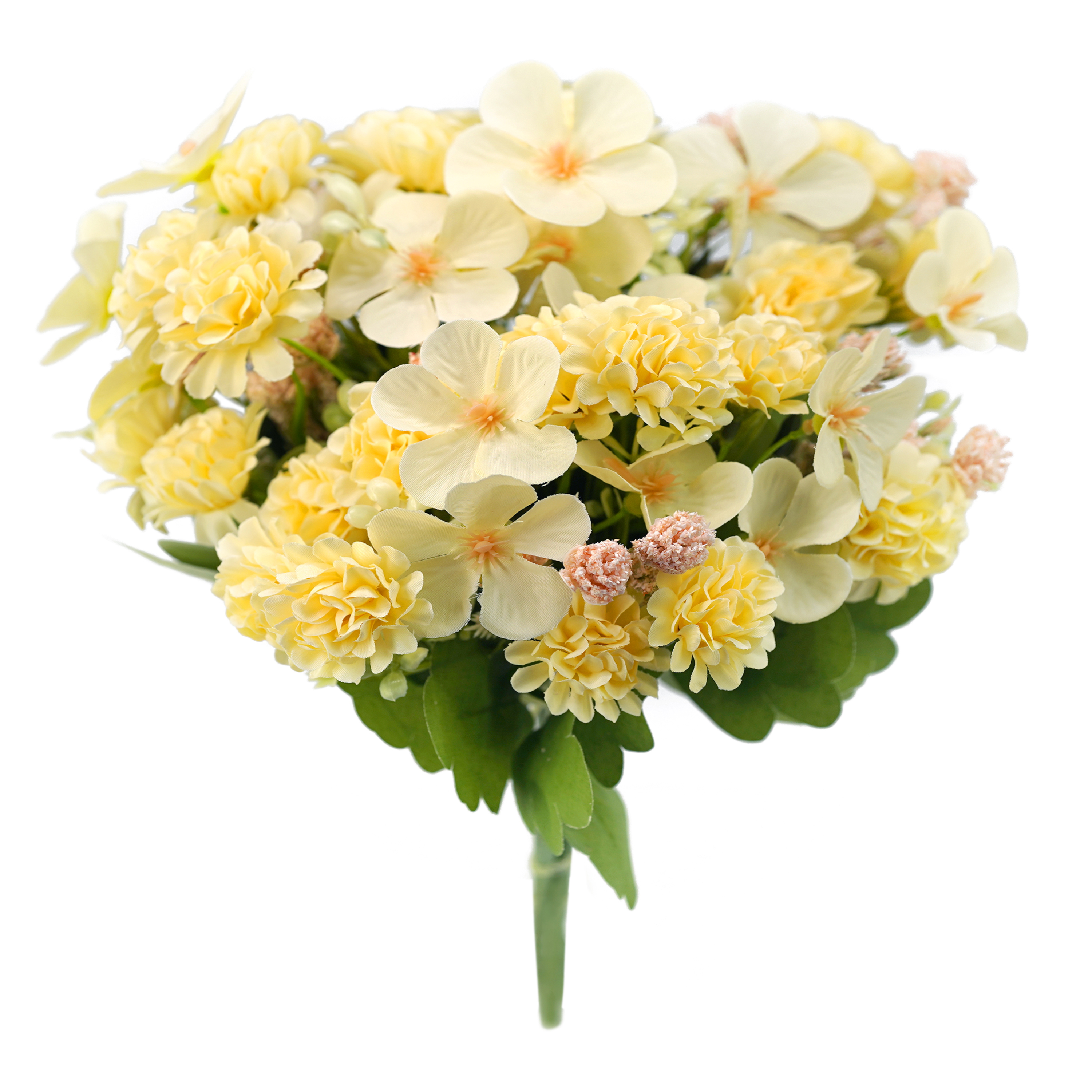 Boquetx Artificial Flowers Assorted Yellow Mini Hydrangea with Cherry Blossom 3 Branches