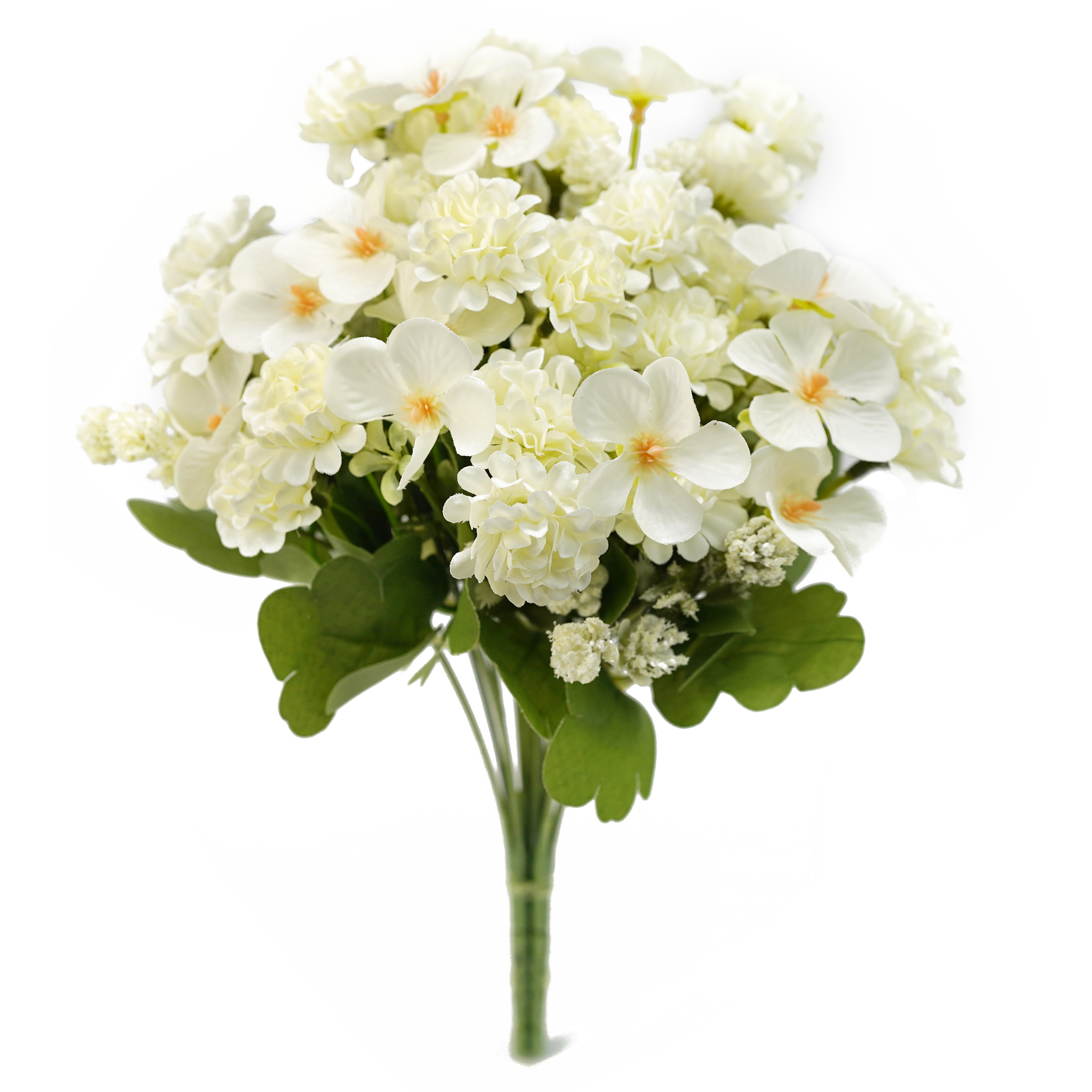 Boquetx Artificial Flowers Assorted White Mini Hydrangea with Cherry Blossom 3 Branches