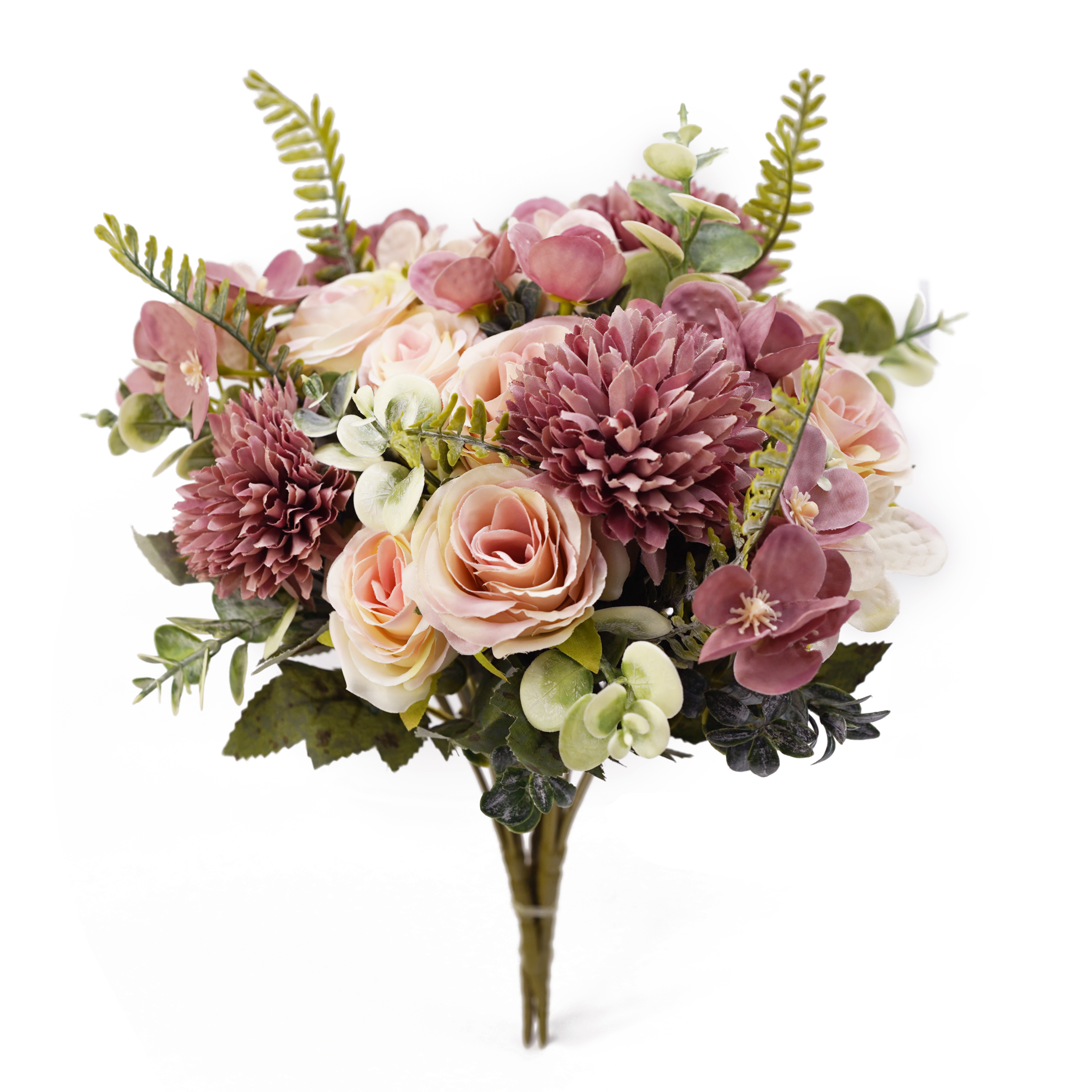 Boquetx 3 Branches Artificial Flowers Assorted Pink Pompon Chrysanthemum with Rose