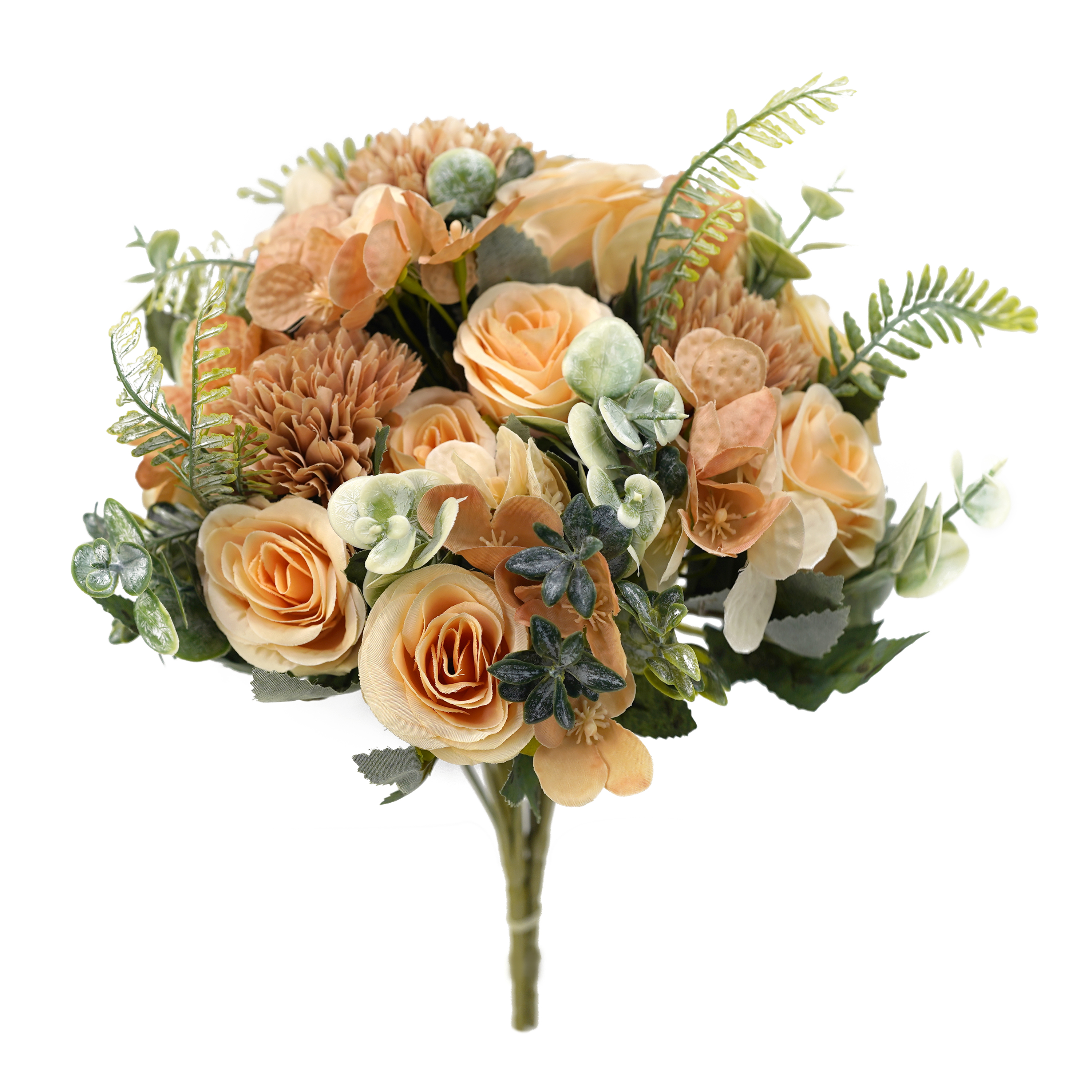 Boquetx 3 Branches Artificial Flowers Assorted Peach Color Pompon Chrysanthemum with Rose