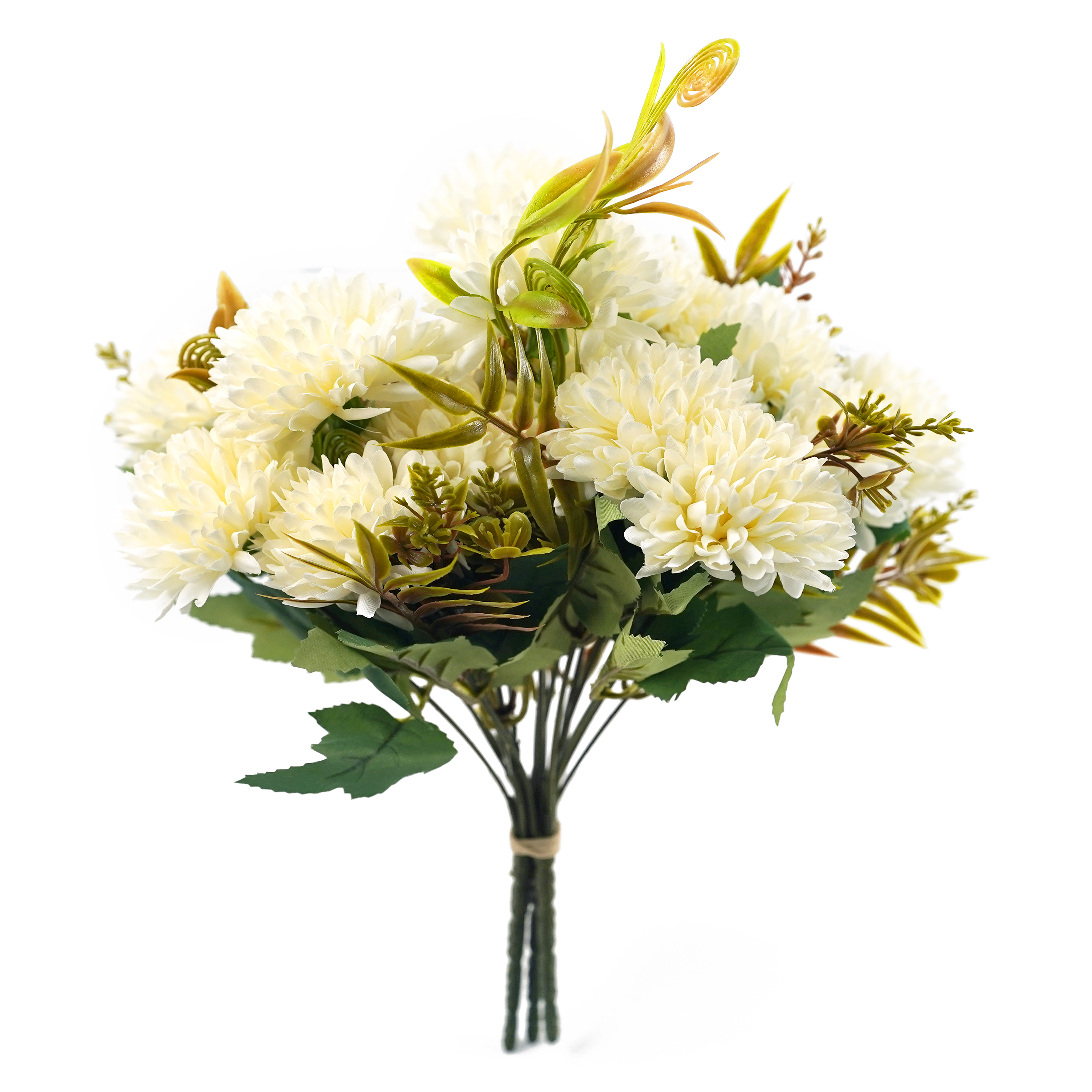 Boquetx 3 Branches Assorted White Artificial Ball Chrysanthemum Flower Bouquet 30cm Tall