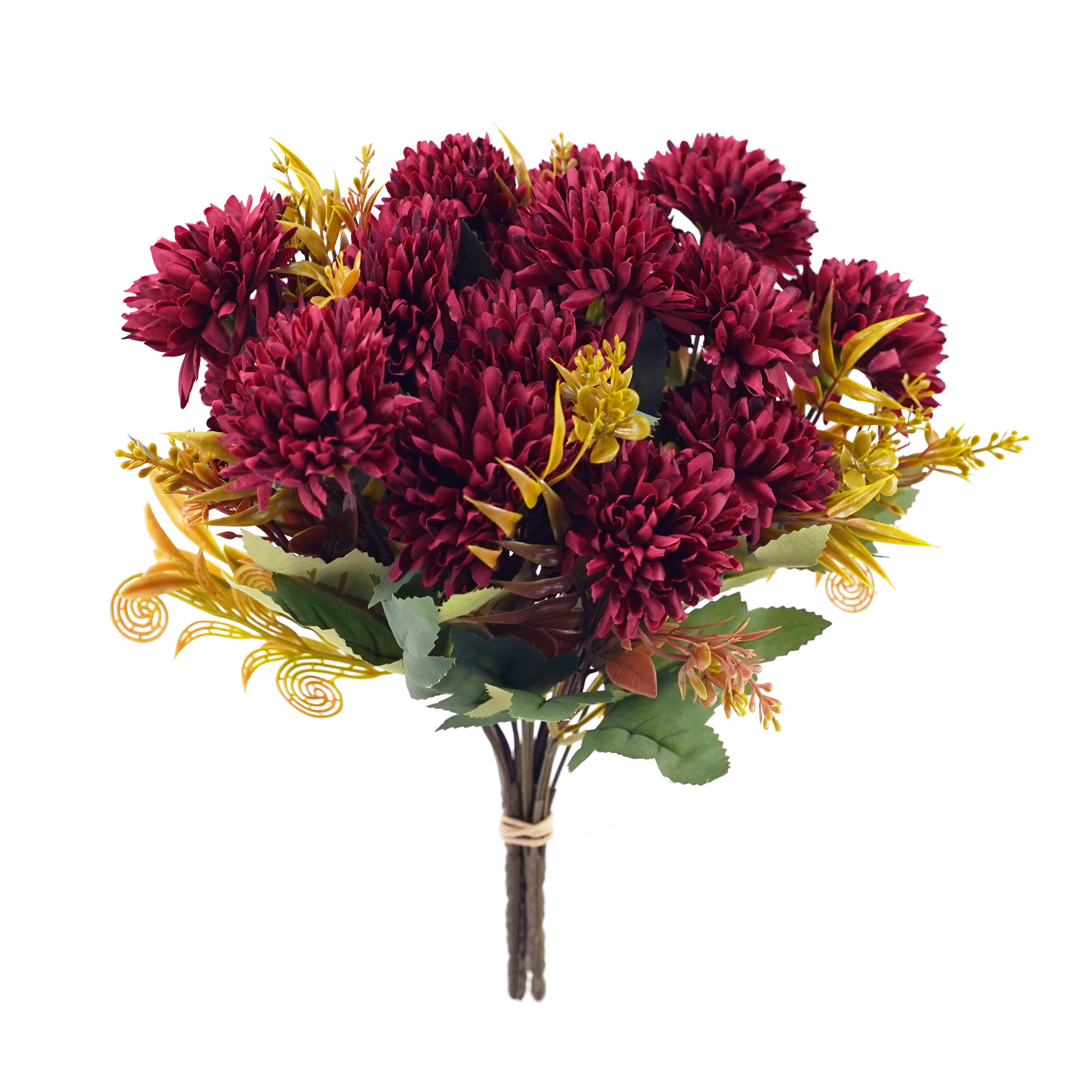 Boquetx 3 Branches Assorted Wine Red Artificial Ball Chrysanthemum Flower Bouquet 30cm Tall