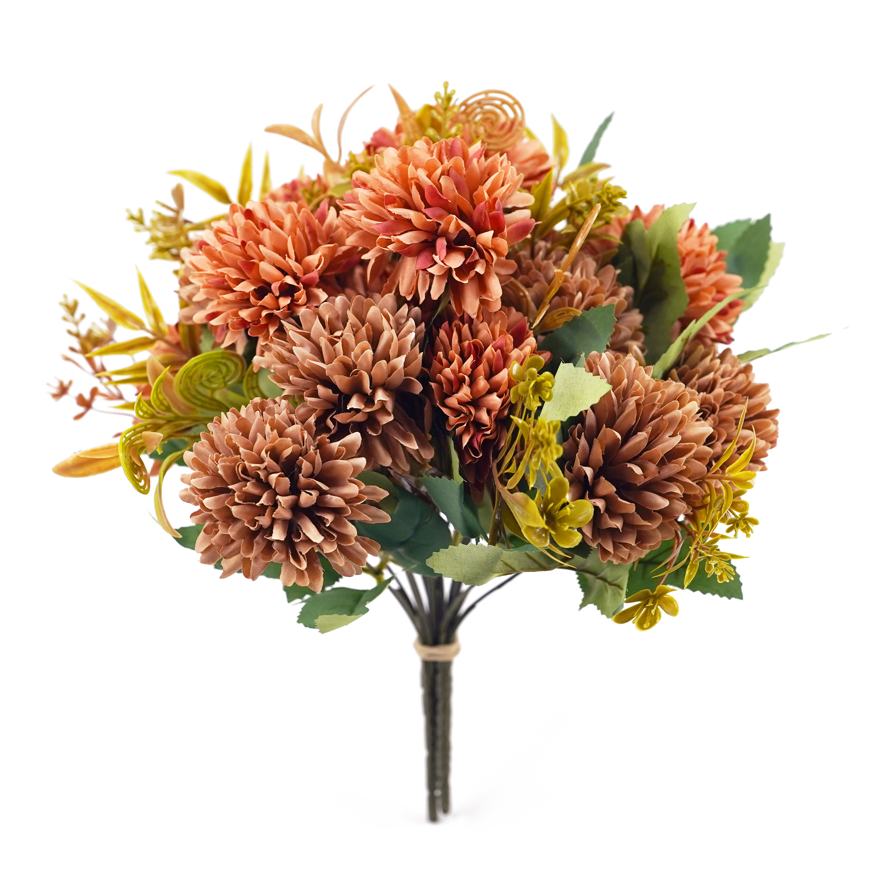 Boquetx 3 Branches Assorted Fall Theme Artificial Ball Chrysanthemum Flower Bouquet 30cm Tall