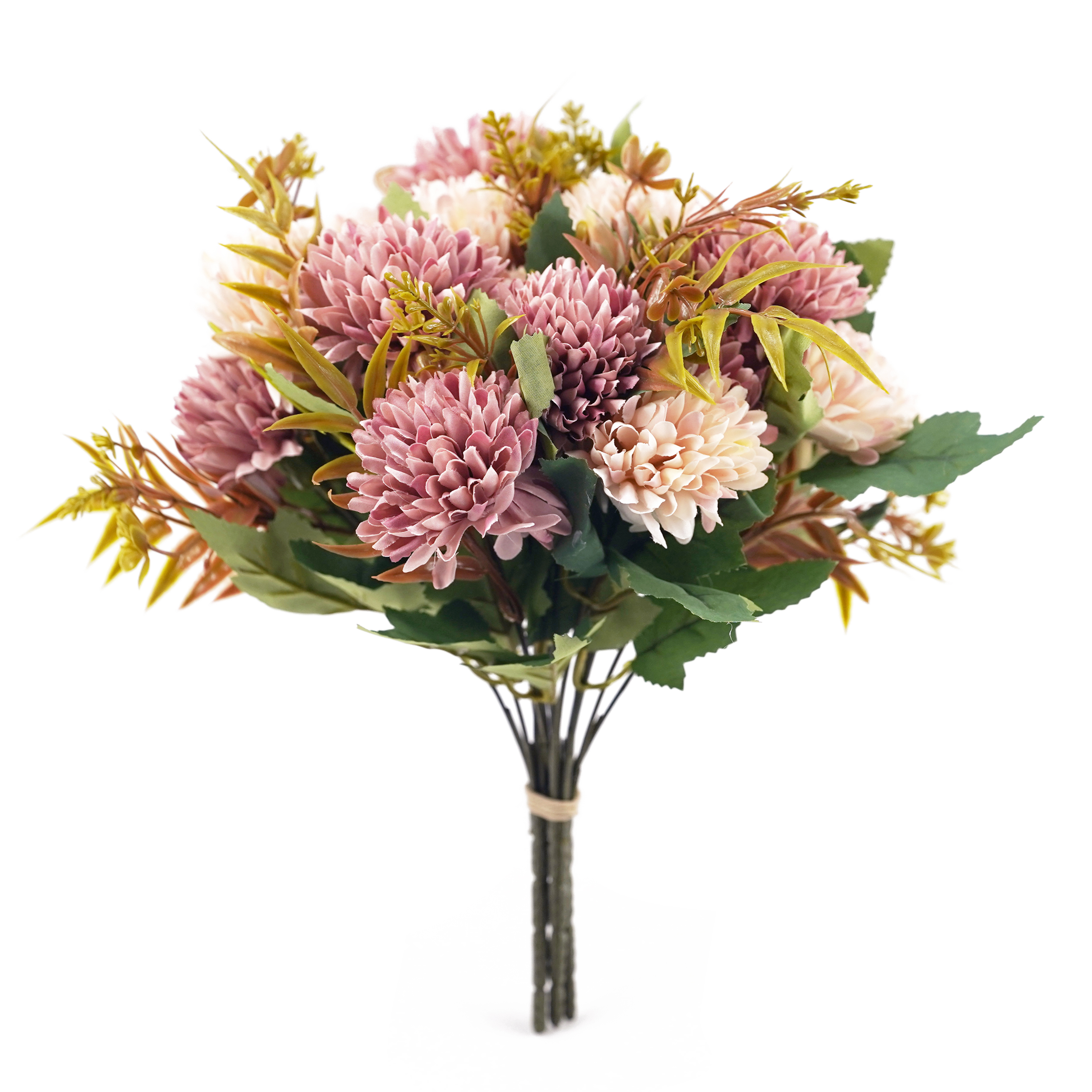 Boquetx 3 Branches Assorted Peachy Color Artificial Ball Chrysanthemum Flower Bouquet 30cm Tall