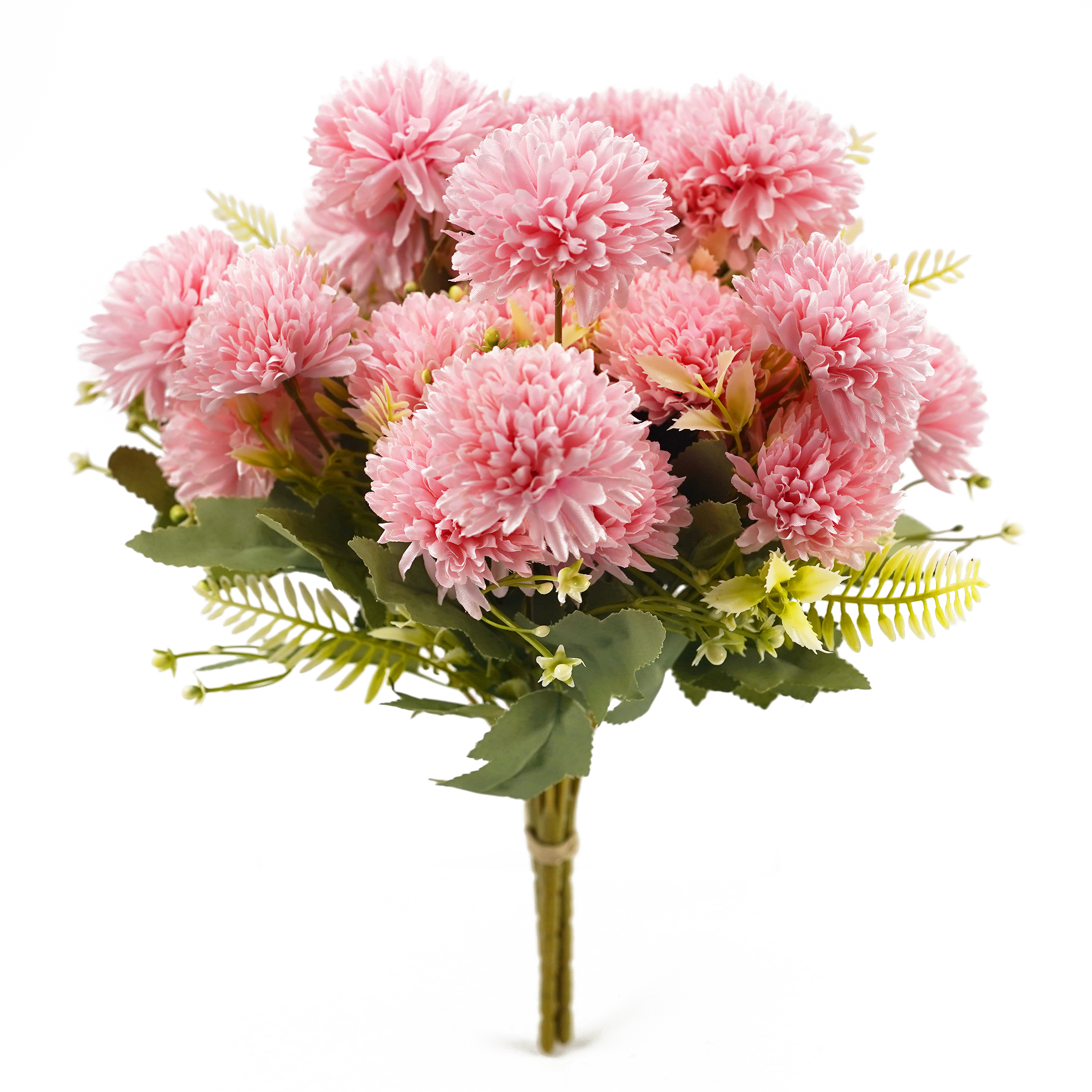 Boquetx Artificial Flower Bouquet 3 Branches Pink Pompom Chrysanthemum 34cm Tall