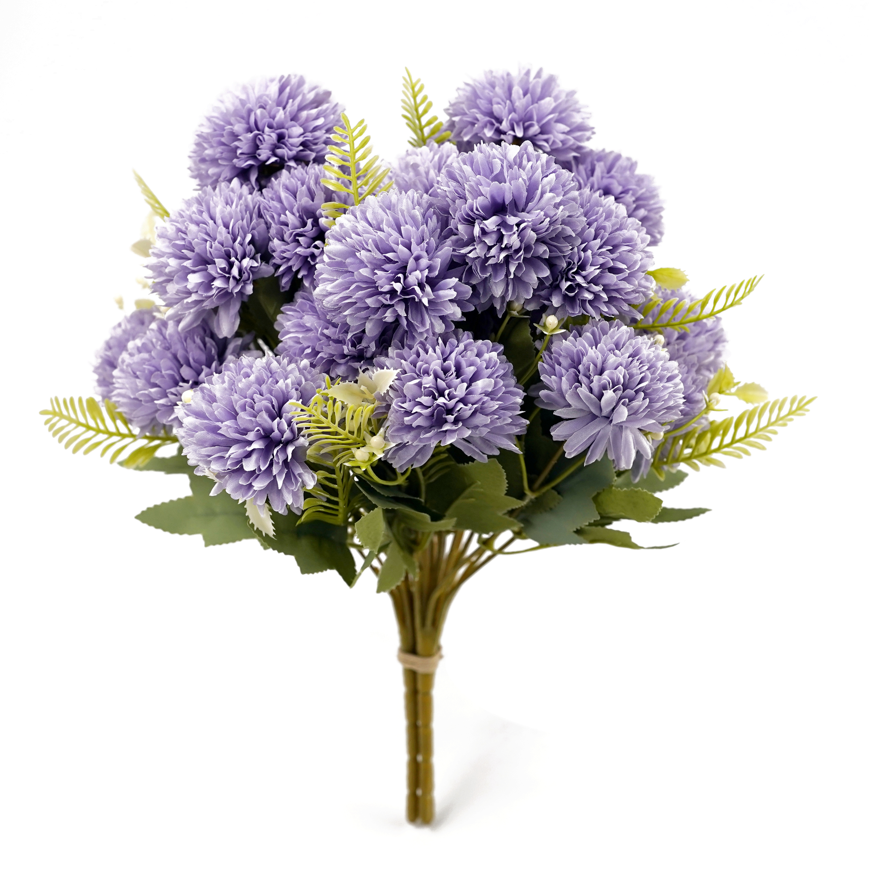 Boquetx Artificial Flower Bouquet 3 Branches Violet Pompom Chrysanthemum 34cm Tall