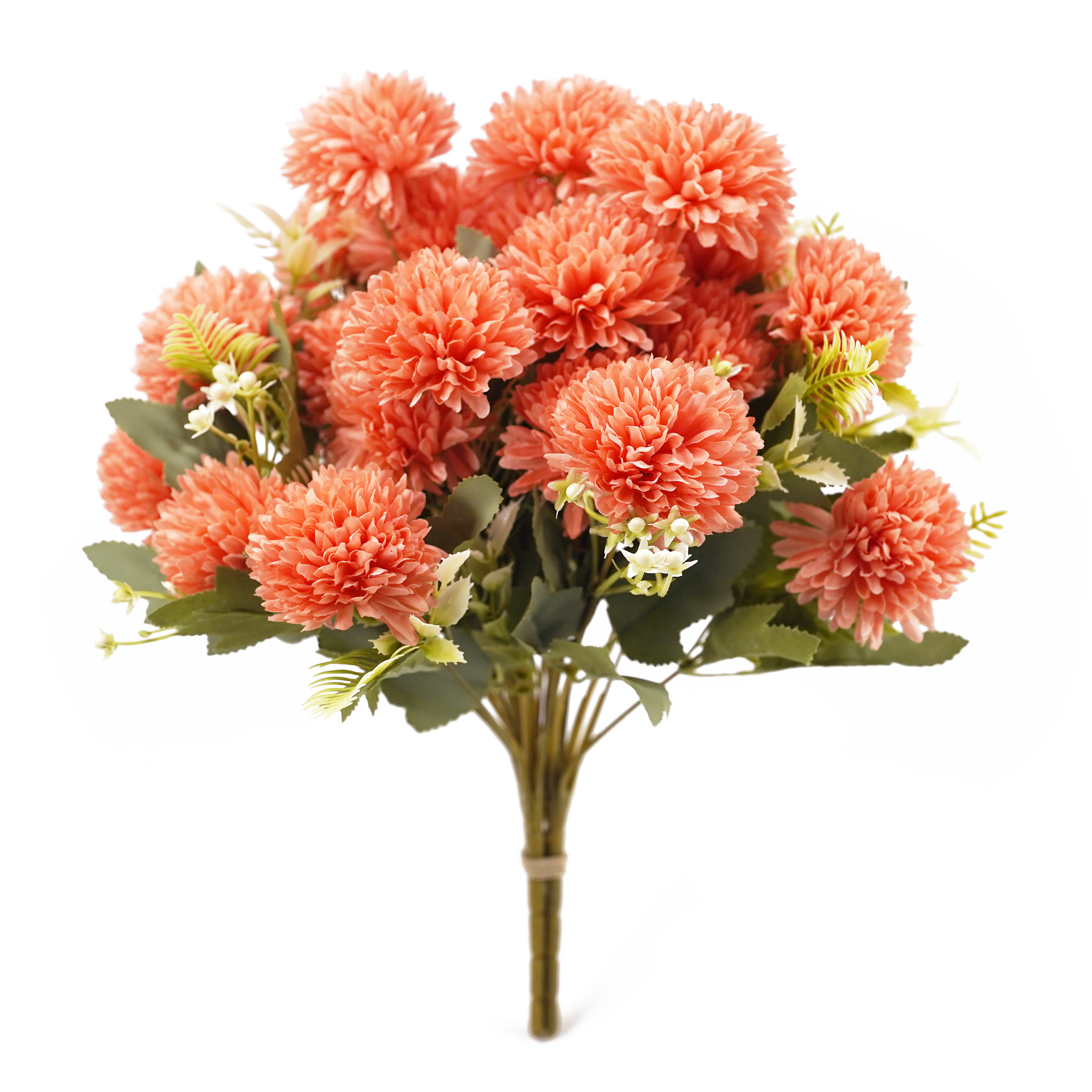 Boquetx Artificial Flower Bouquet 3 Branches Orange Pompom Chrysanthemum 34cm Tall
