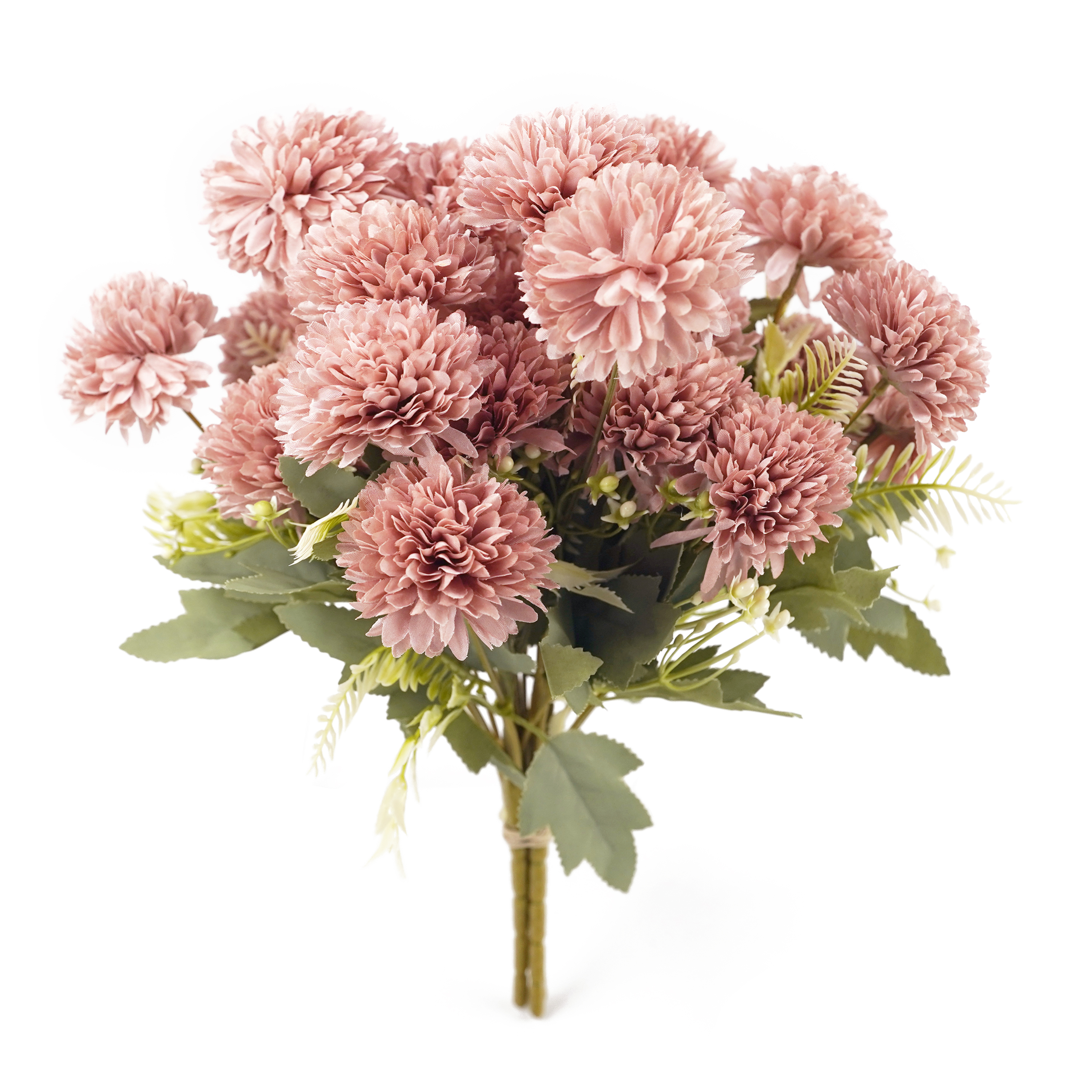 Boquetx Artificial Flower Bouquet 3 Branches Dust Pink Pompom Chrysanthemum 34cm Tall