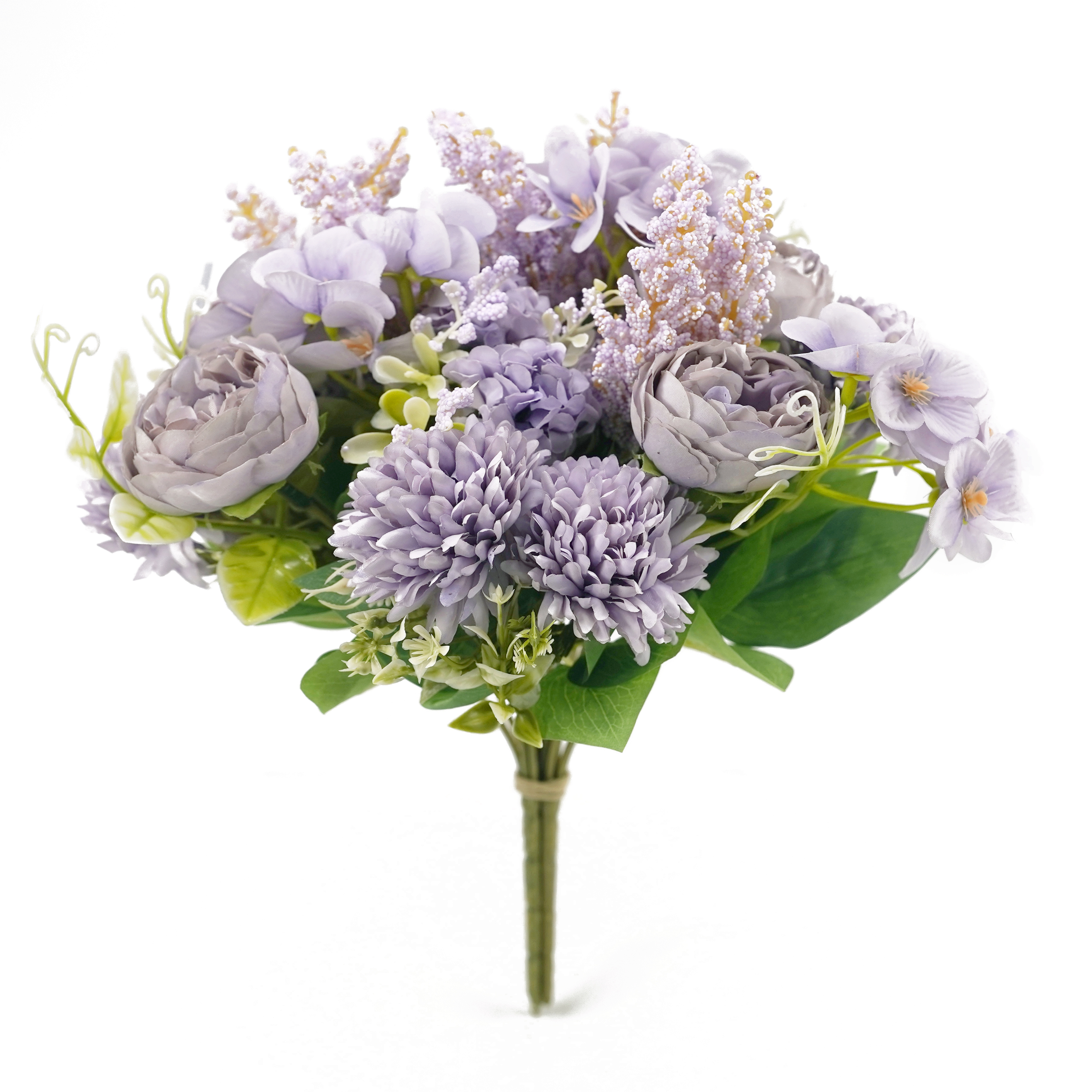 Boquetx 3 Branches Assorted Artificial Flower Arrangement Purple Peony mix Mini Hydrangea 30cm Tall