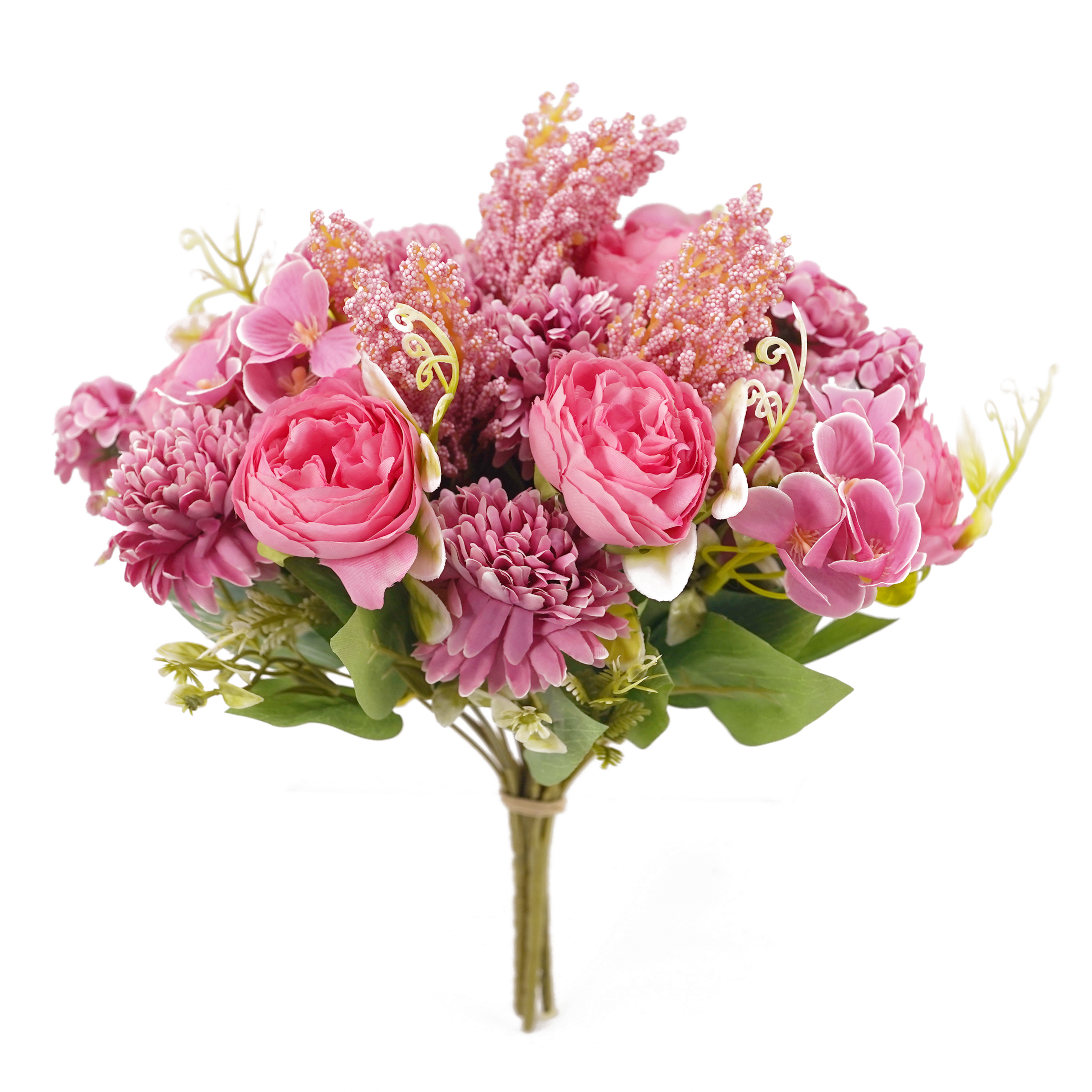 Boquetx 3 Branches Assorted Artificial Flower Arrangement Pink Peony mix Mini Hydrangea 30cm Tall