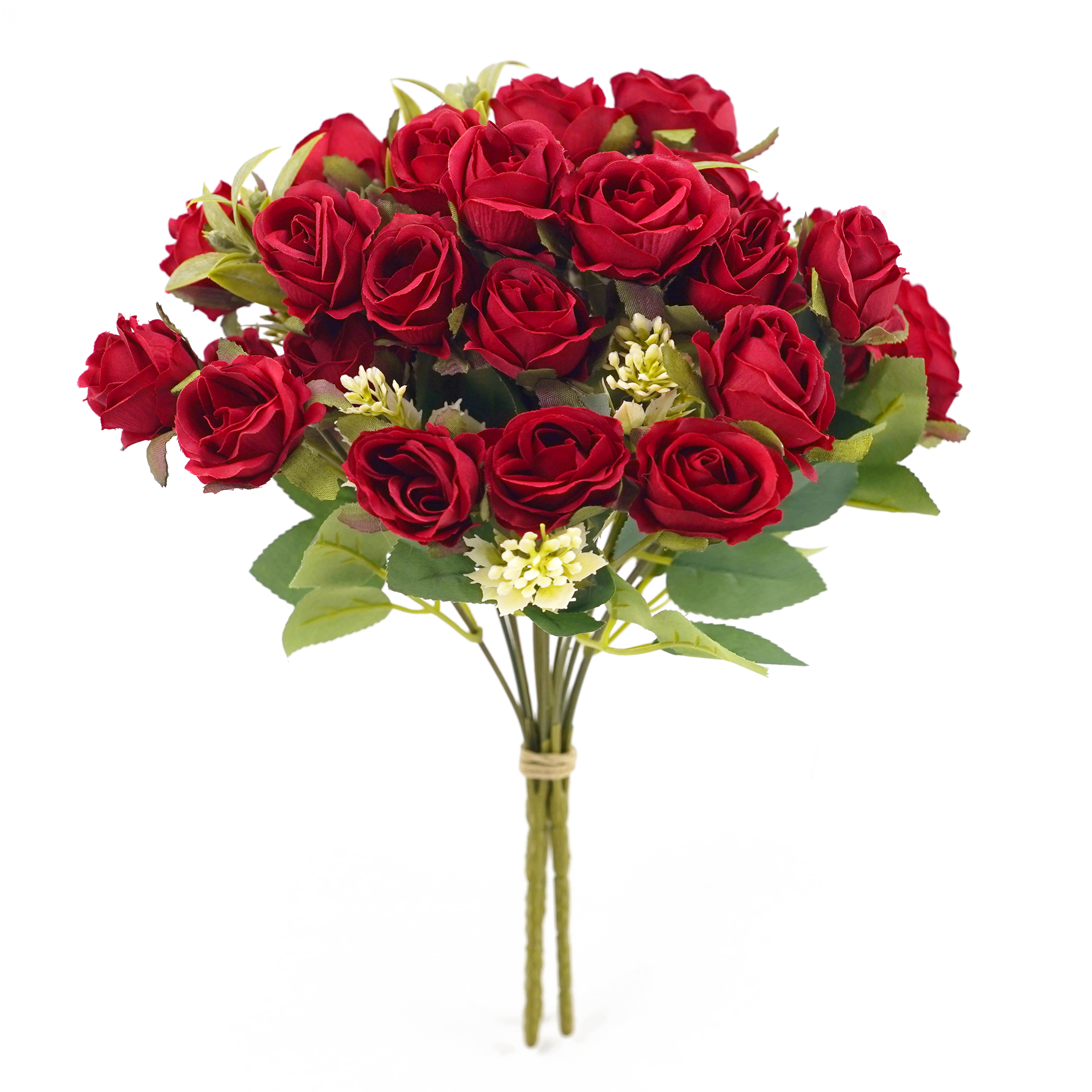 Boquetx Decorative 3 Branches Red Artificial English Rose Flower Bouquet 30cm Tall