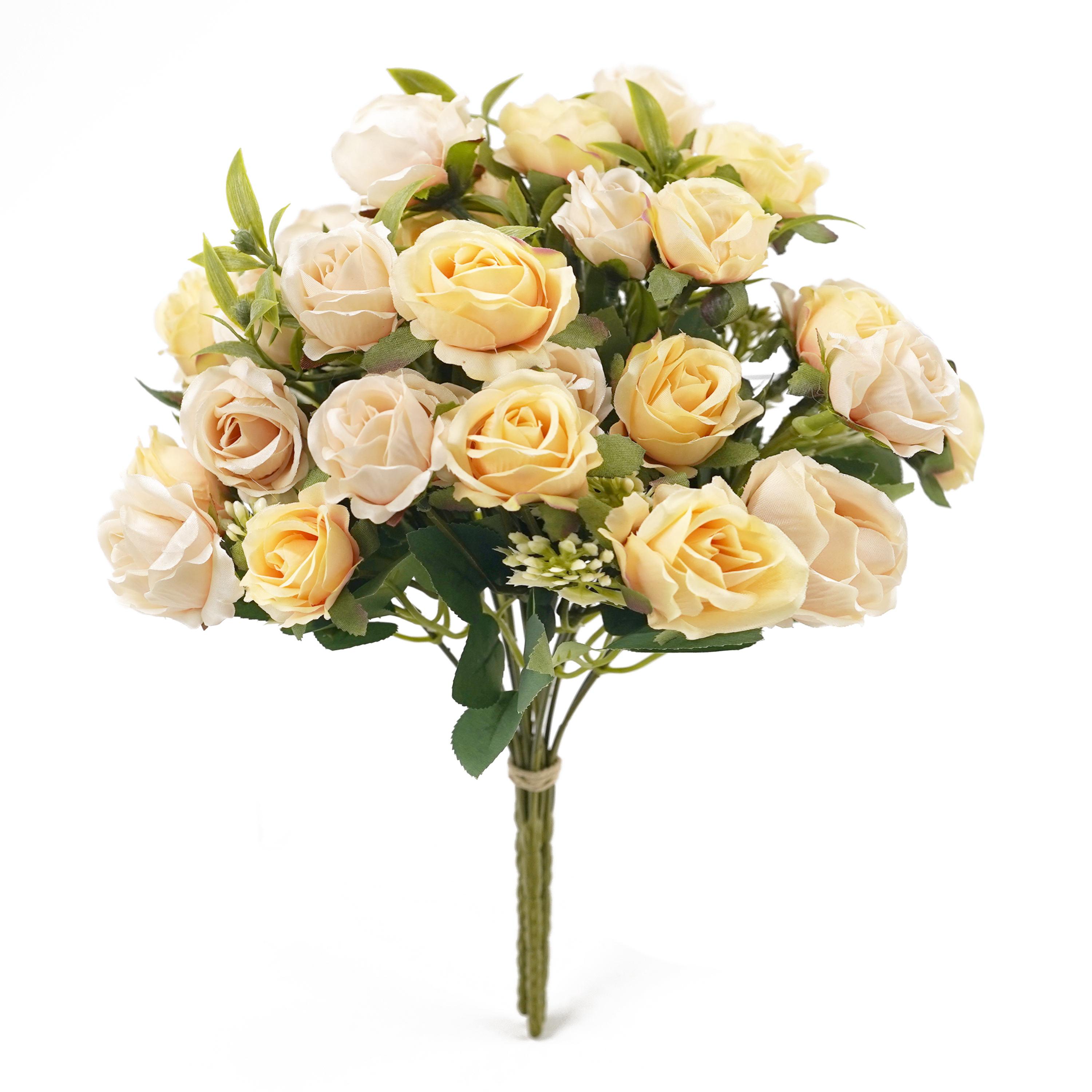 Boquetx Decorative 3 Branches Beige Artificial English Rose Flower Bouquet 30cm Tall