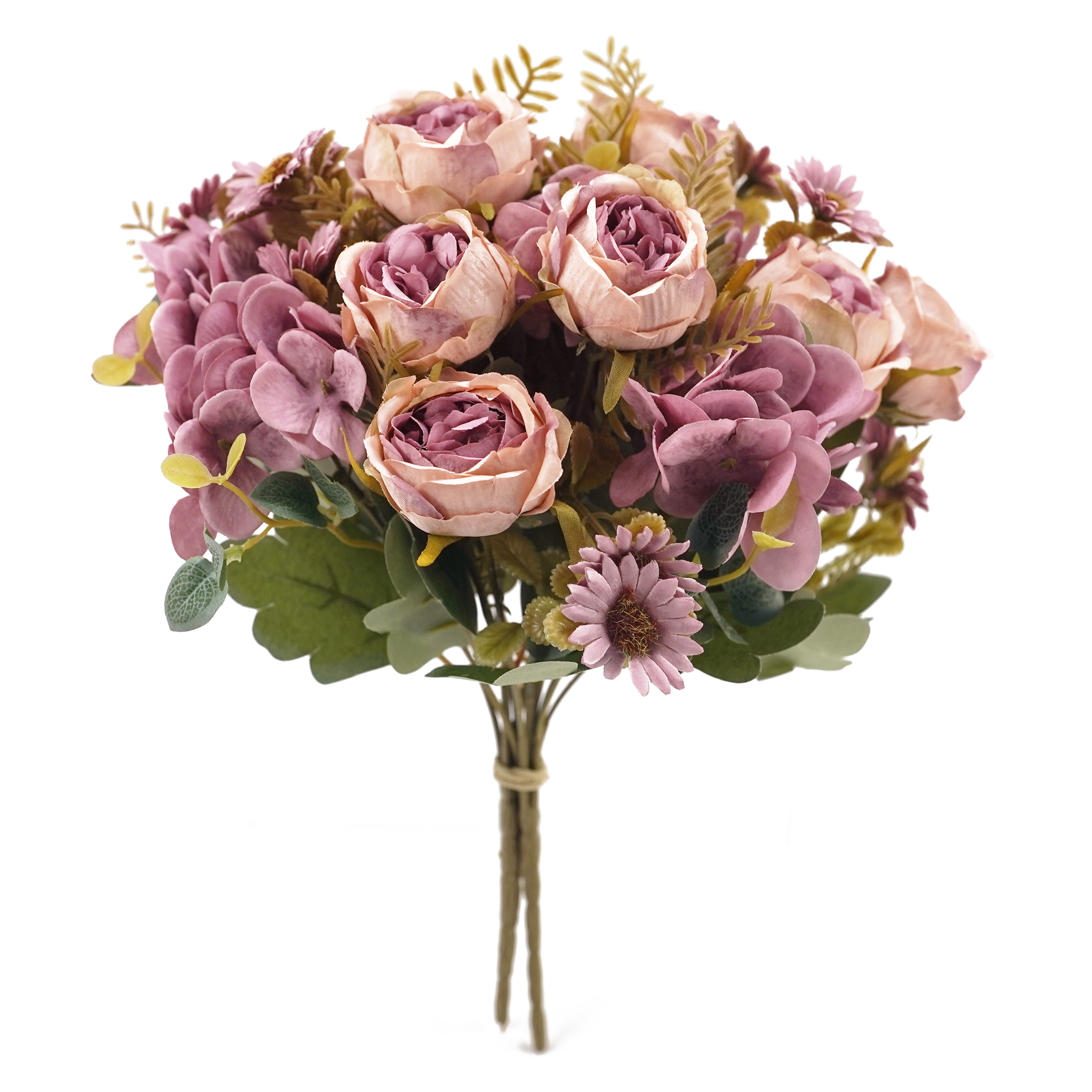 Boquetx Artificial Flower Arrangement 3 Branches Dust Pink Blooming Peony mix Daisy 30cm Tall