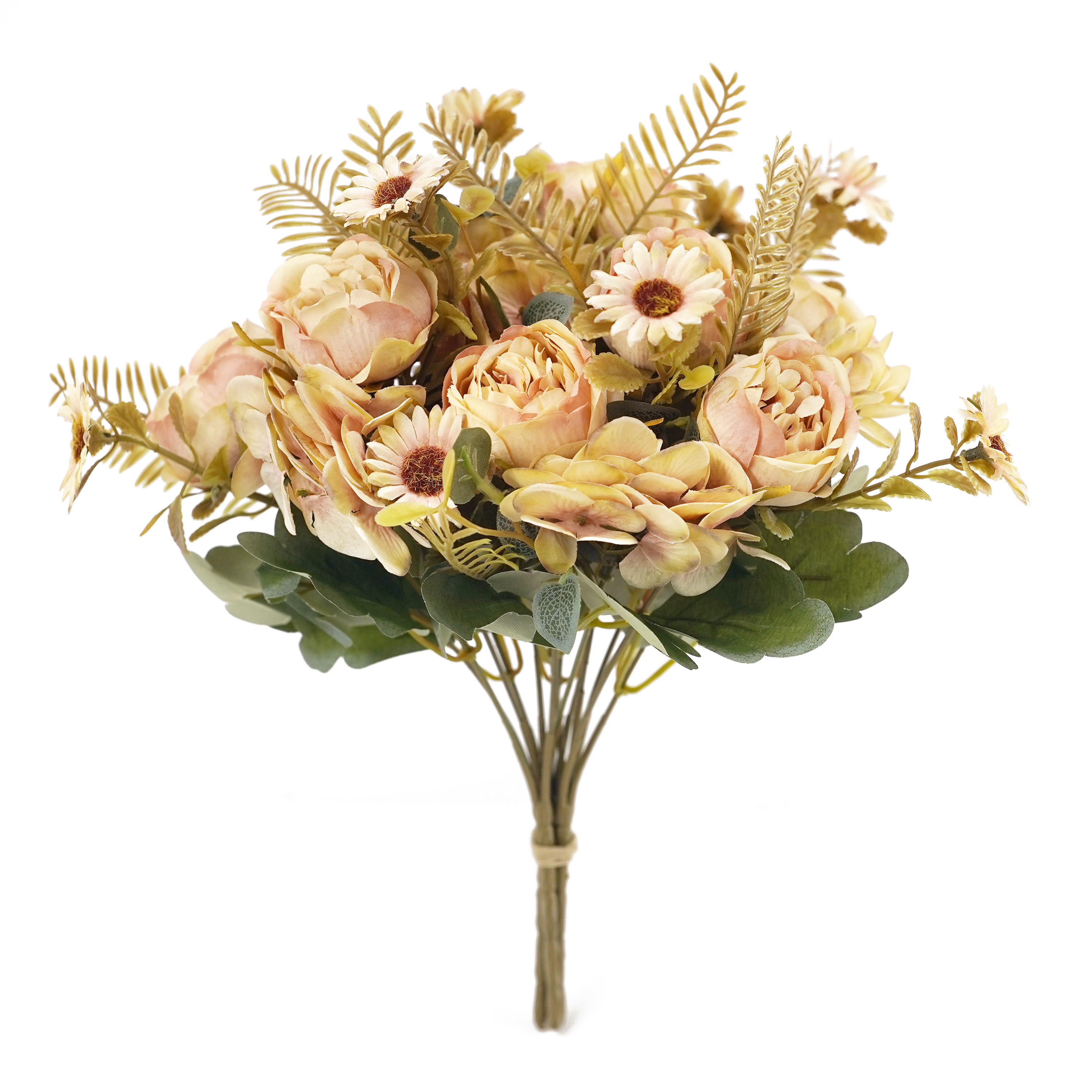 Boquetx Artificial Flower Arrangement 3 Branches Beige Blooming Peony mix Daisy 30cm Tall