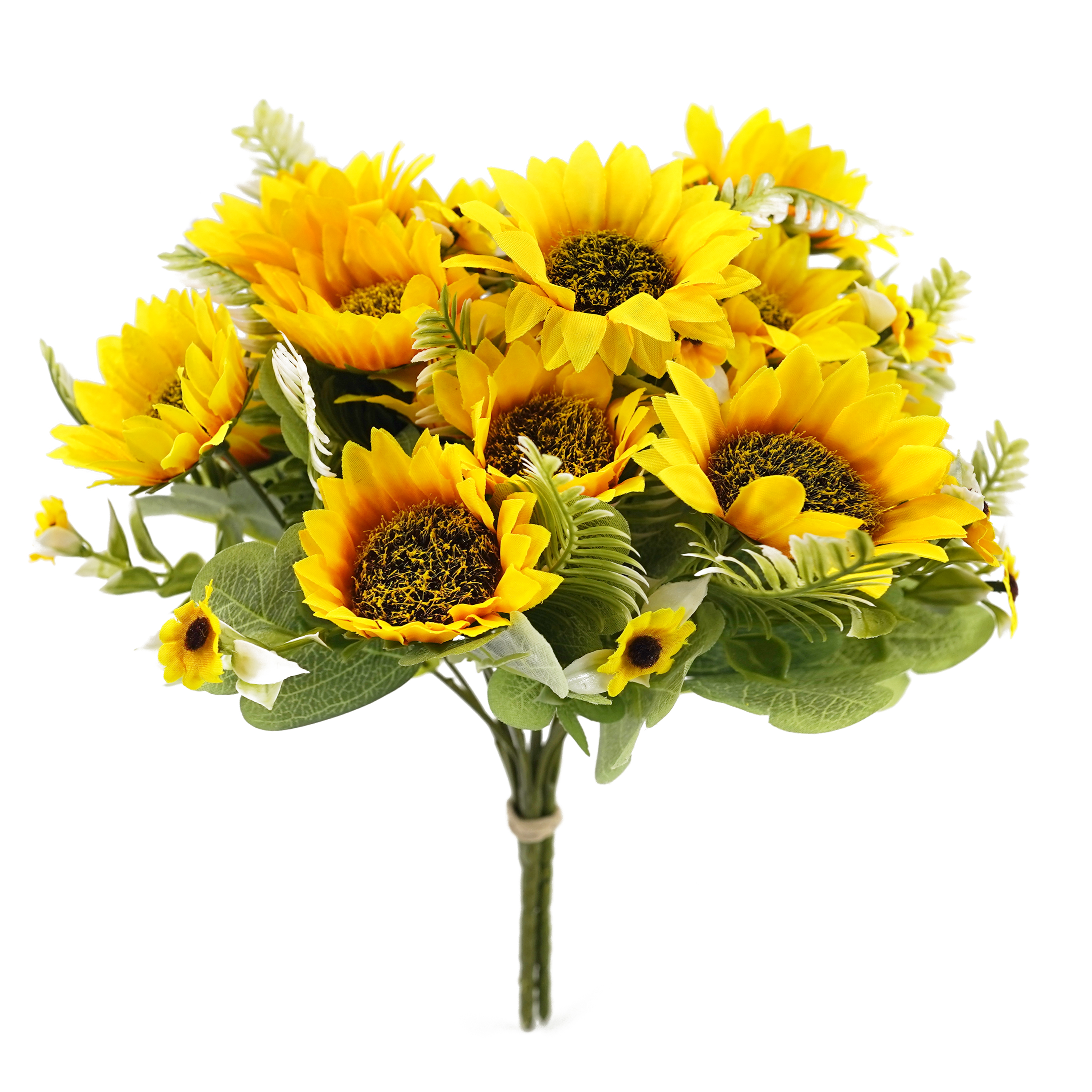 Boquetx Decorative Artificial Flower Arrangement 3 Branches Sunflower Bouquet 28cm Tall