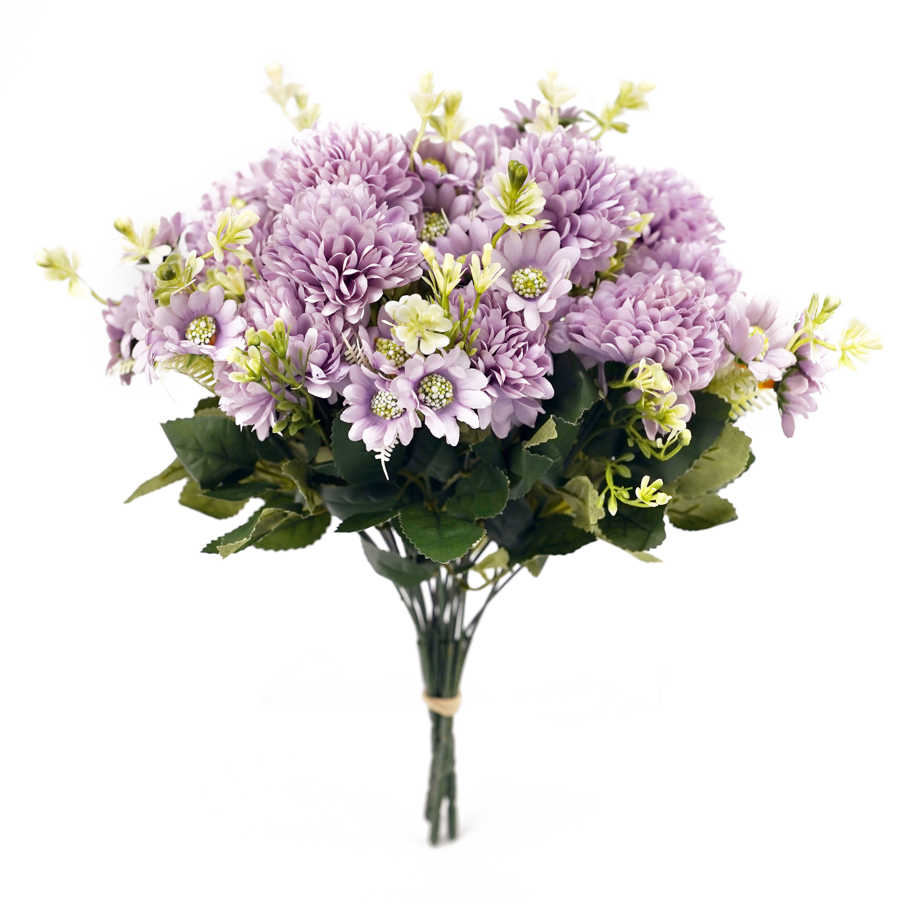 Boquetx 3 Branches Assorted Long petal Pom mums Purple Artificial Flower Bouquet 33cm Tall